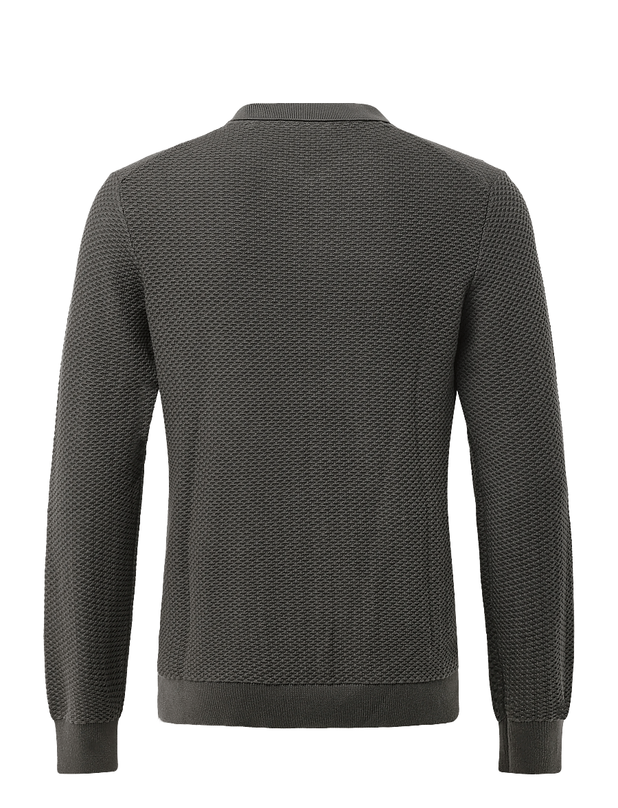 Lindbergh - Structure L/S polo zip cardigan - pikkade varrukatega kootud polod - dk grey - 1