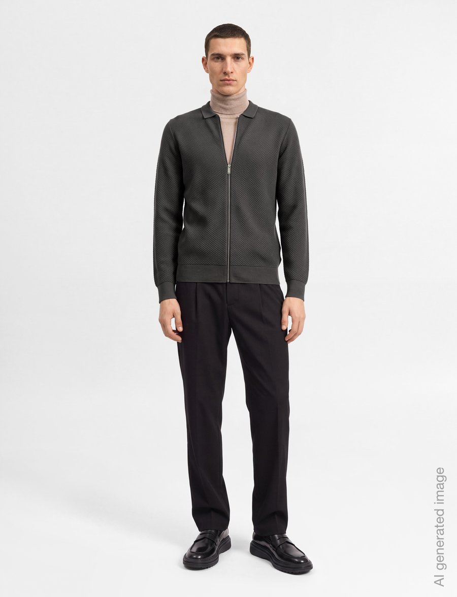 Lindbergh - Structure L/S polo zip cardigan - pullover mit durchgehendem reißverschluss - dk grey - 0