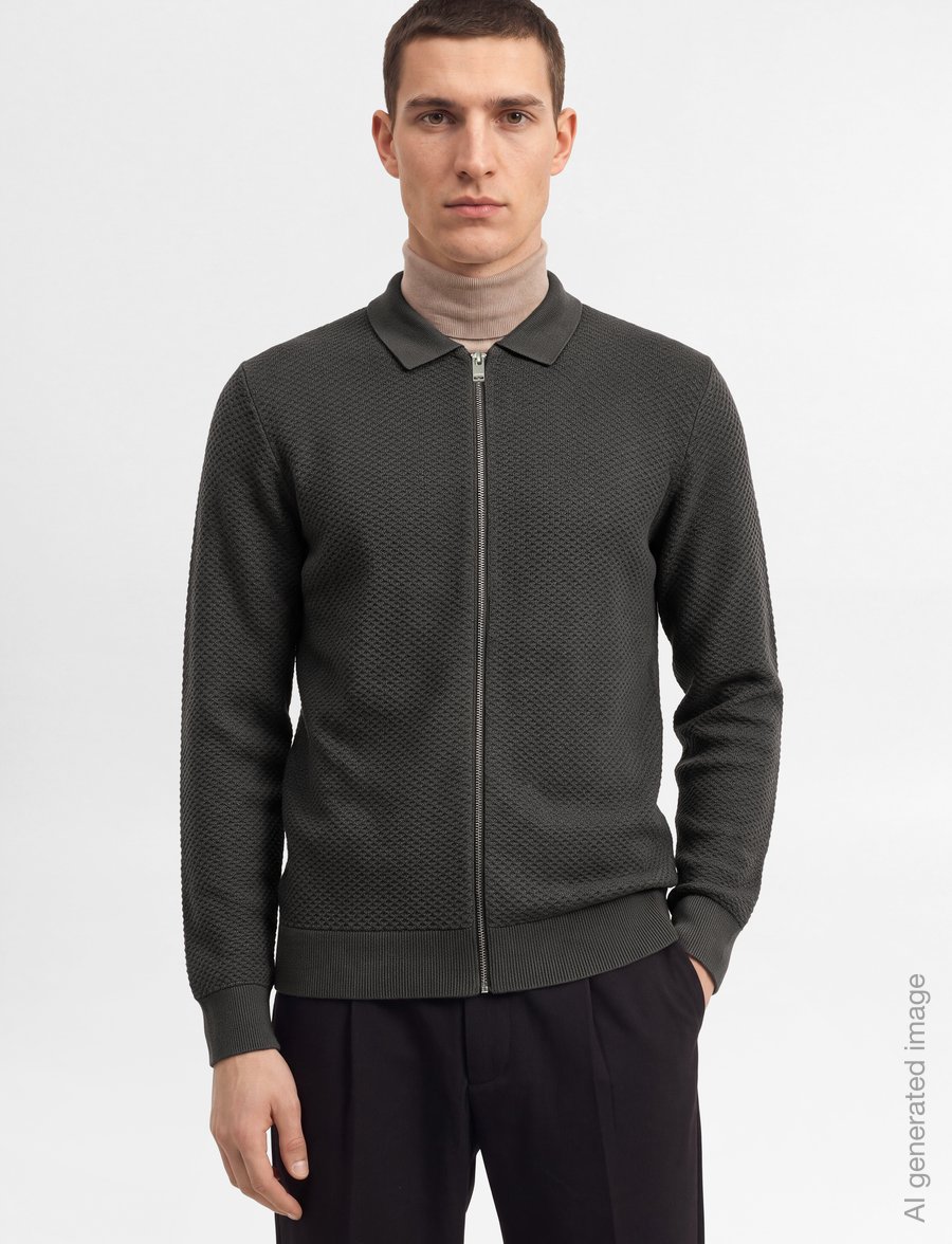 Lindbergh - Structure L/S polo zip cardigan - pullover mit durchgehendem reißverschluss - dk grey - 3