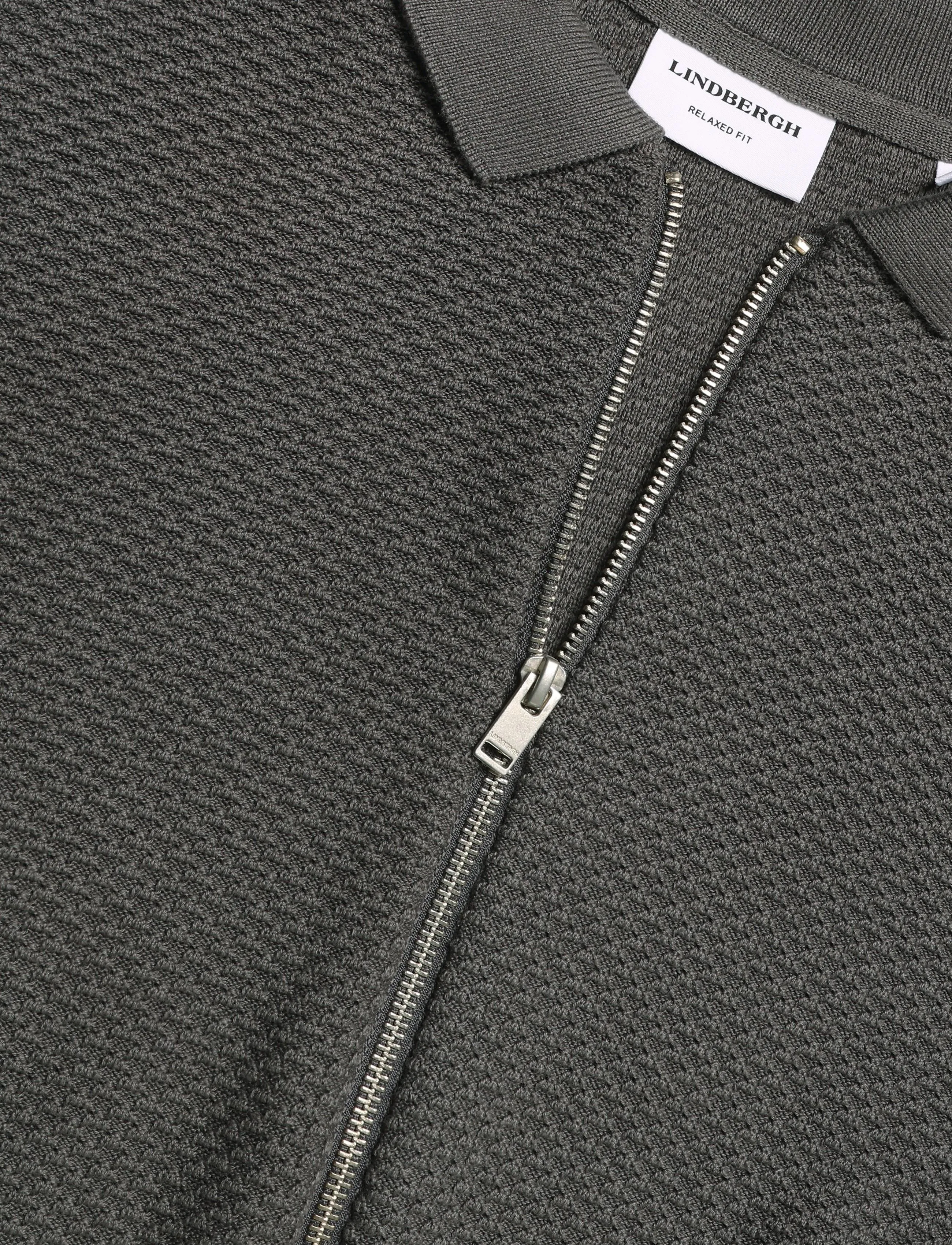 Lindbergh - Structure L/S polo zip cardigan - pikkade varrukatega kootud polod - dk grey - 2