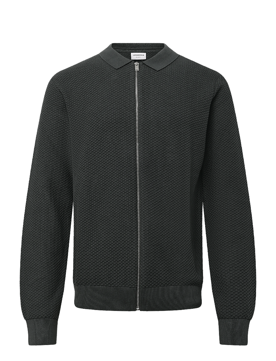 Lindbergh - Structure L/S polo zip cardigan - pikkade varrukatega kootud polod - granite green - 0