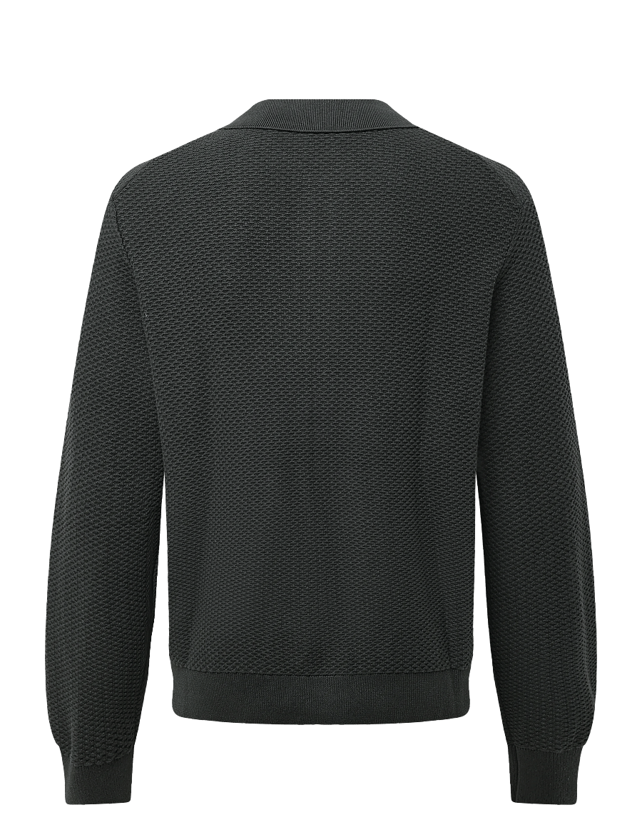 Lindbergh - Structure L/S polo zip cardigan - pikkade varrukatega kootud polod - granite green - 1