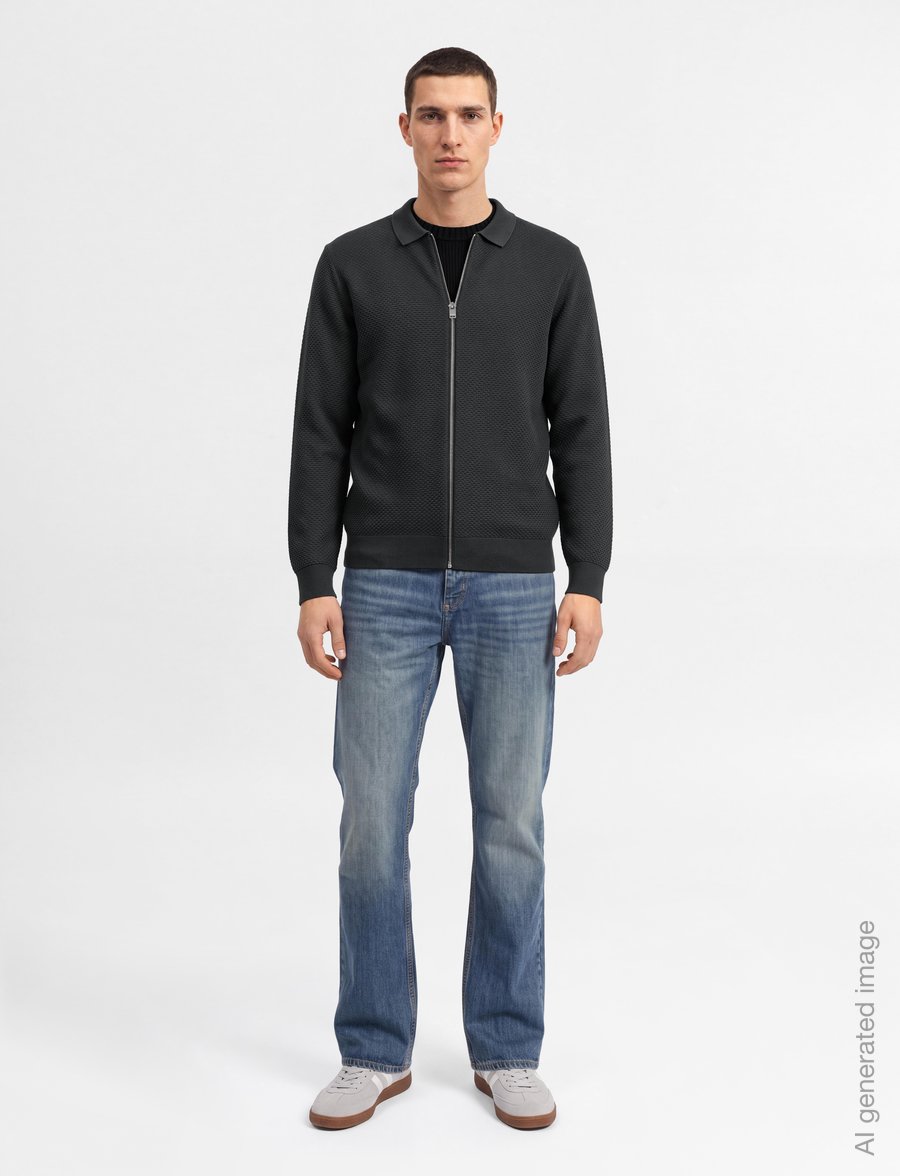 Lindbergh - Structure L/S polo zip cardigan - pullover mit durchgehendem reißverschluss - granite green - 0