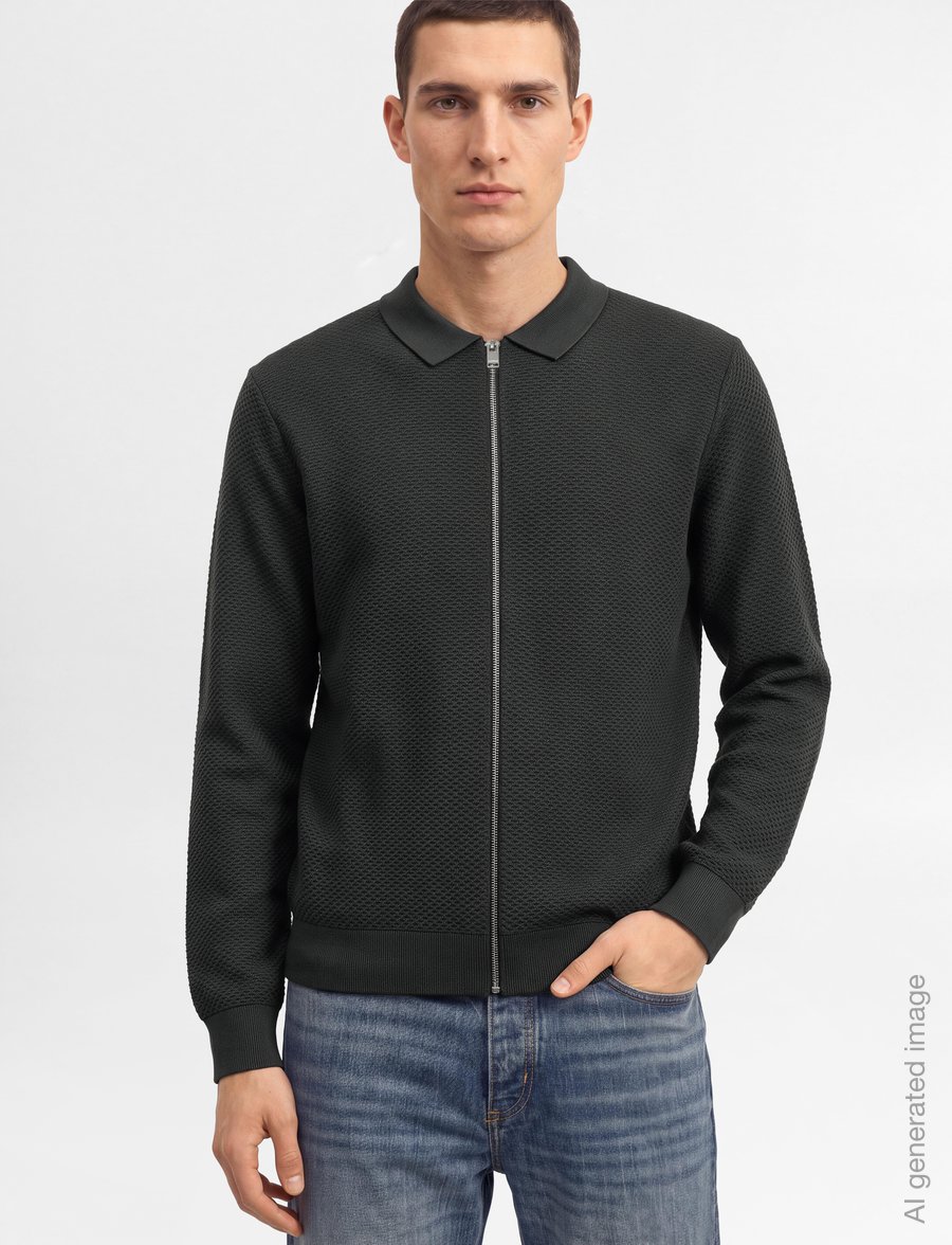 Lindbergh - Structure L/S polo zip cardigan - pullover mit durchgehendem reißverschluss - granite green - 3