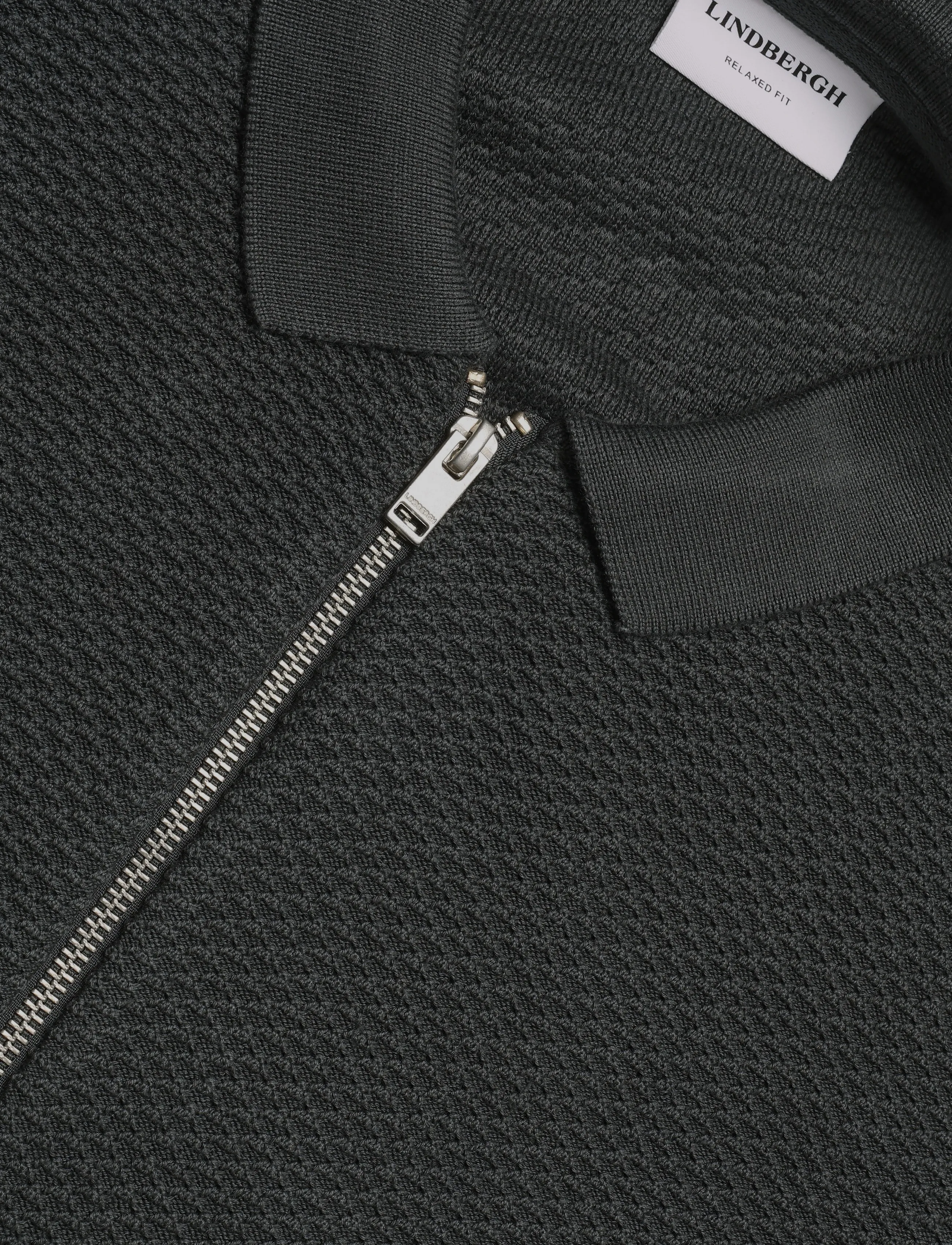 Lindbergh - Structure L/S polo zip cardigan - pikkade varrukatega kootud polod - granite green - 2