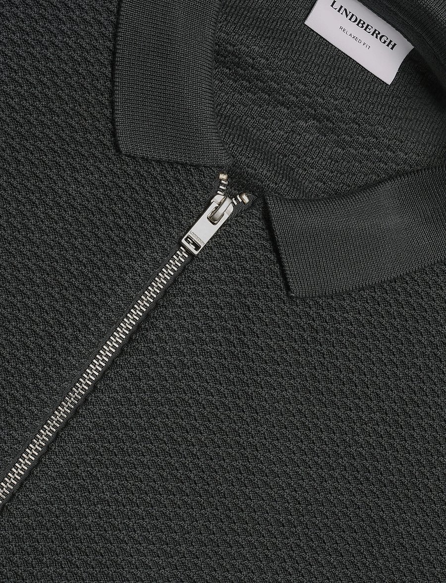 Lindbergh - Structure L/S polo zip cardigan - pikkade varrukatega kootud polod - granite green - 2