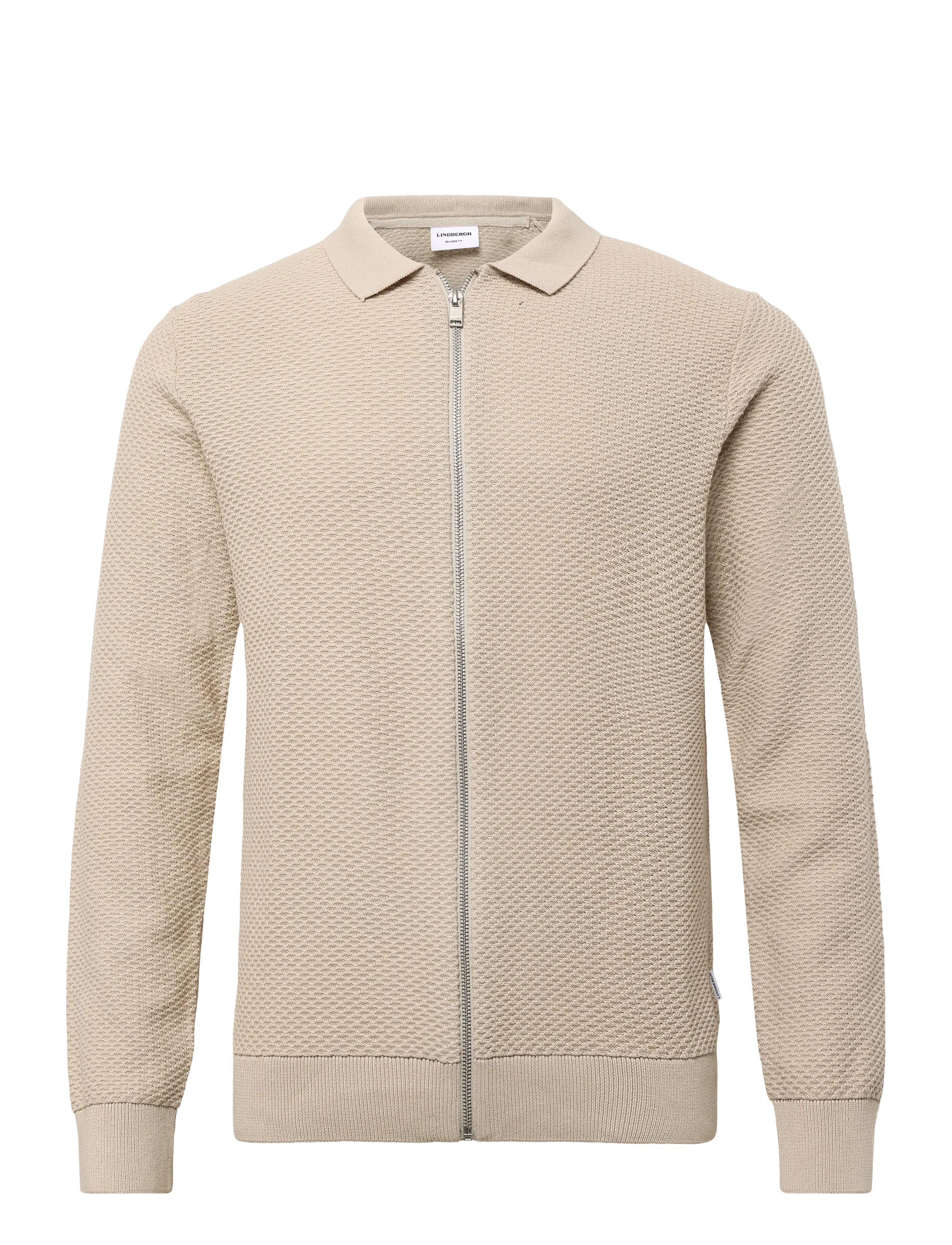 Lindbergh Structure L/S polo zip cardigan - Lindbergh - LT STONE / beige