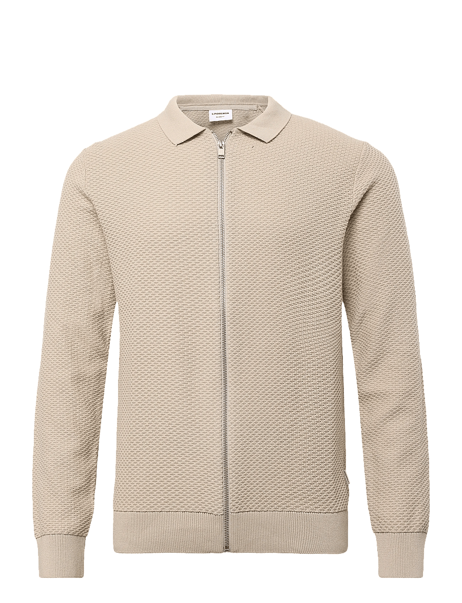 Lindbergh - Structure L/S polo zip cardigan - pikkade varrukatega kootud polod - lt stone - 0