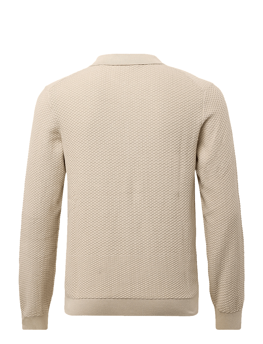 Lindbergh - Structure L/S polo zip cardigan - pikkade varrukatega kootud polod - lt stone - 1