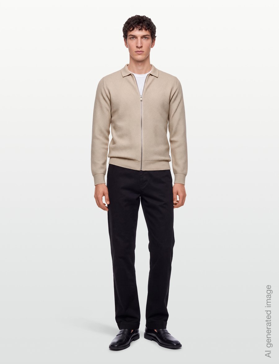 Lindbergh - Structure L/S polo zip cardigan - pulls zippés - lt stone - 0