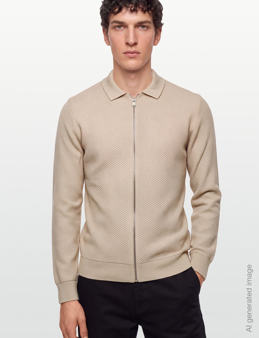 Lindbergh - Structure L/S polo zip cardigan - pulls zippés - lt stone - 3