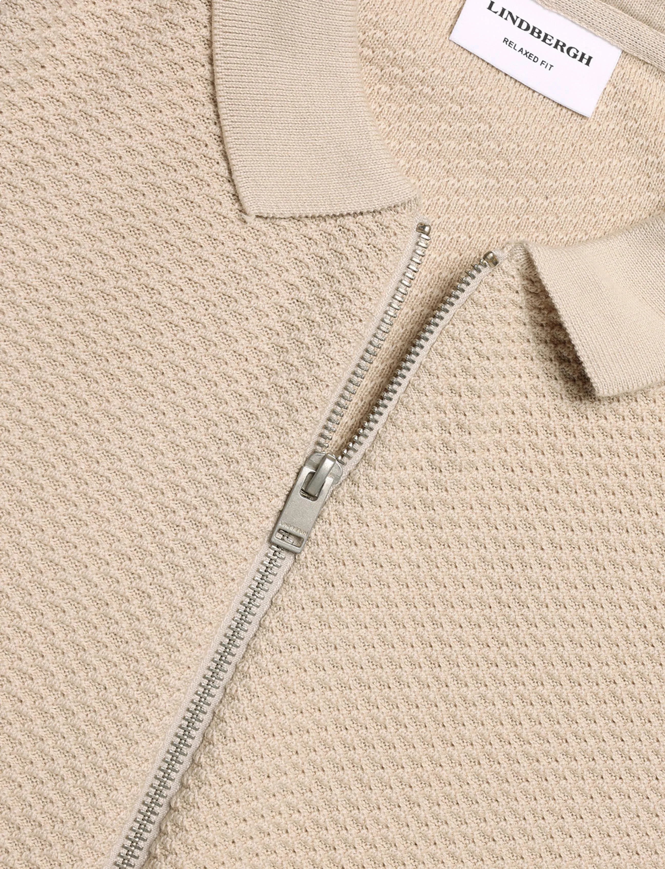 Lindbergh - Structure L/S polo zip cardigan - pikkade varrukatega kootud polod - lt stone - 2