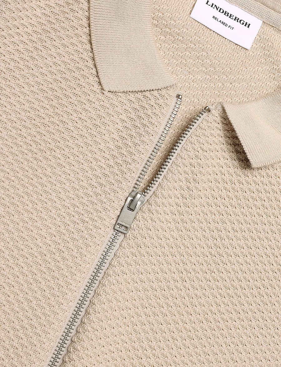 Lindbergh - Structure L/S polo zip cardigan - pikkade varrukatega kootud polod - lt stone - 2
