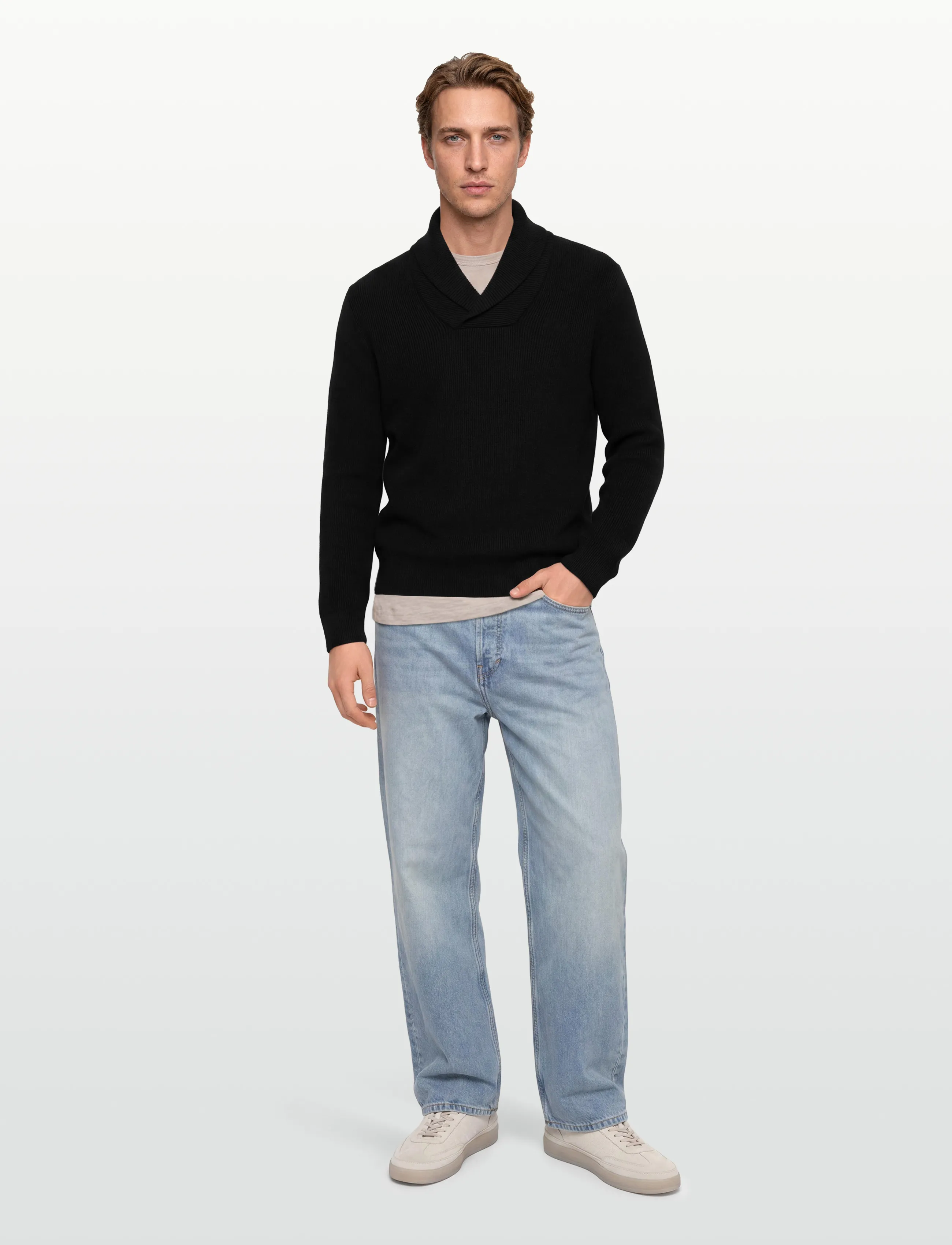 Lindbergh - Shawl collar rib knit - basic knitwear - black - 0