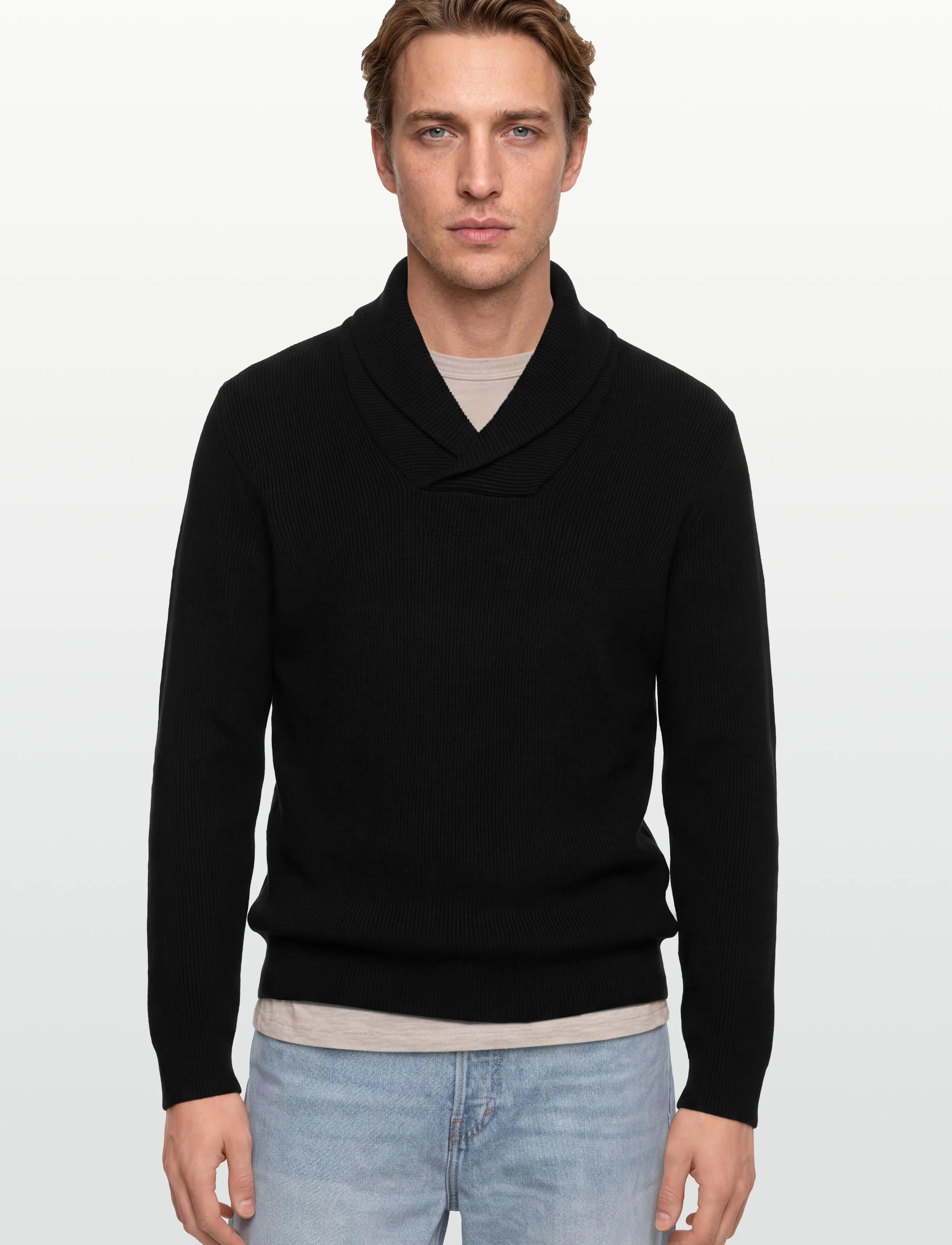 Lindbergh - Shawl collar rib knit - basic knitwear - black - 3