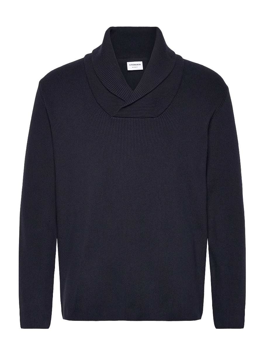 Lindbergh - Shawl collar rib knit - v-hals - navy - 1