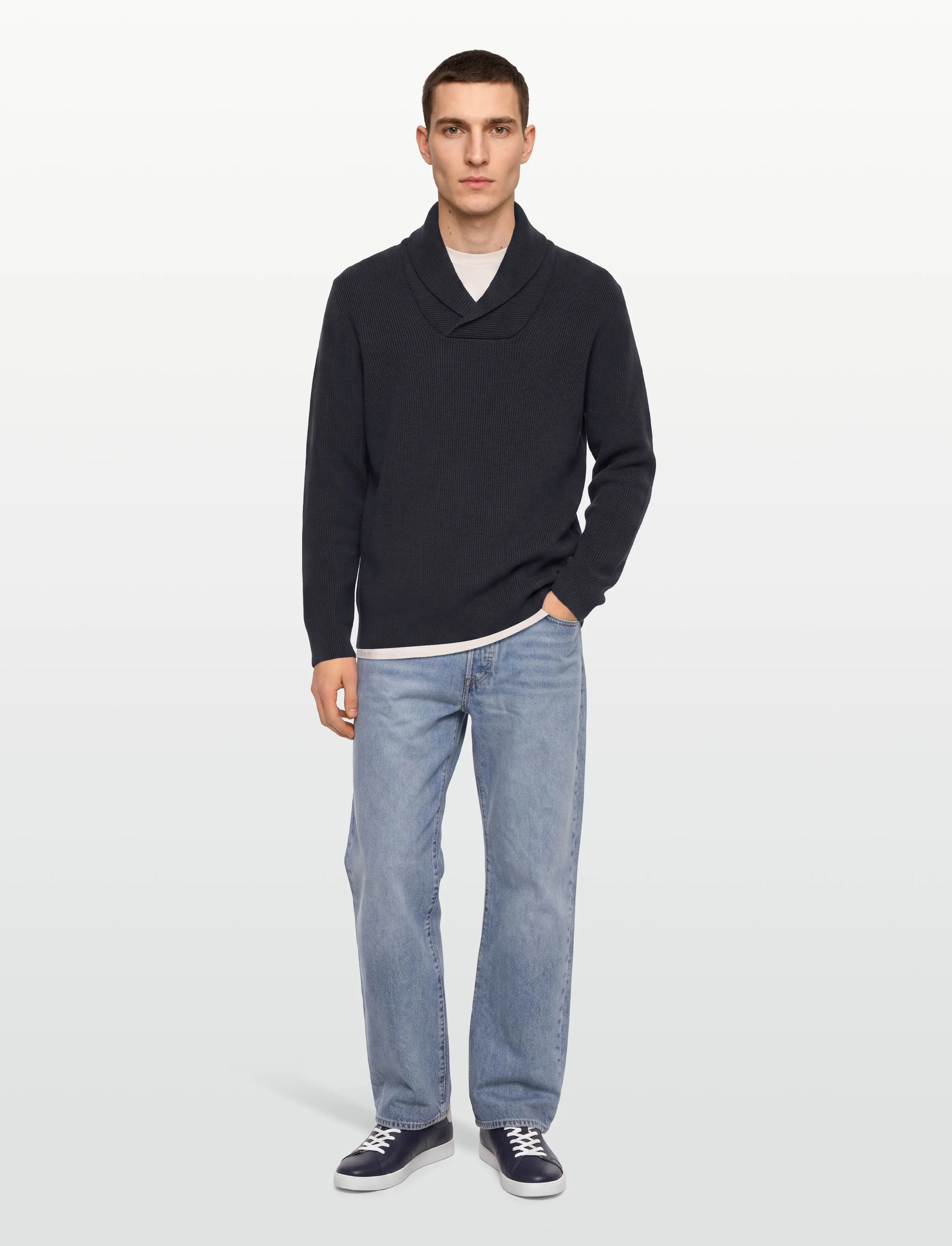 Lindbergh Shawl collar rib knit - Soodsad stiilid - NAVY / navy