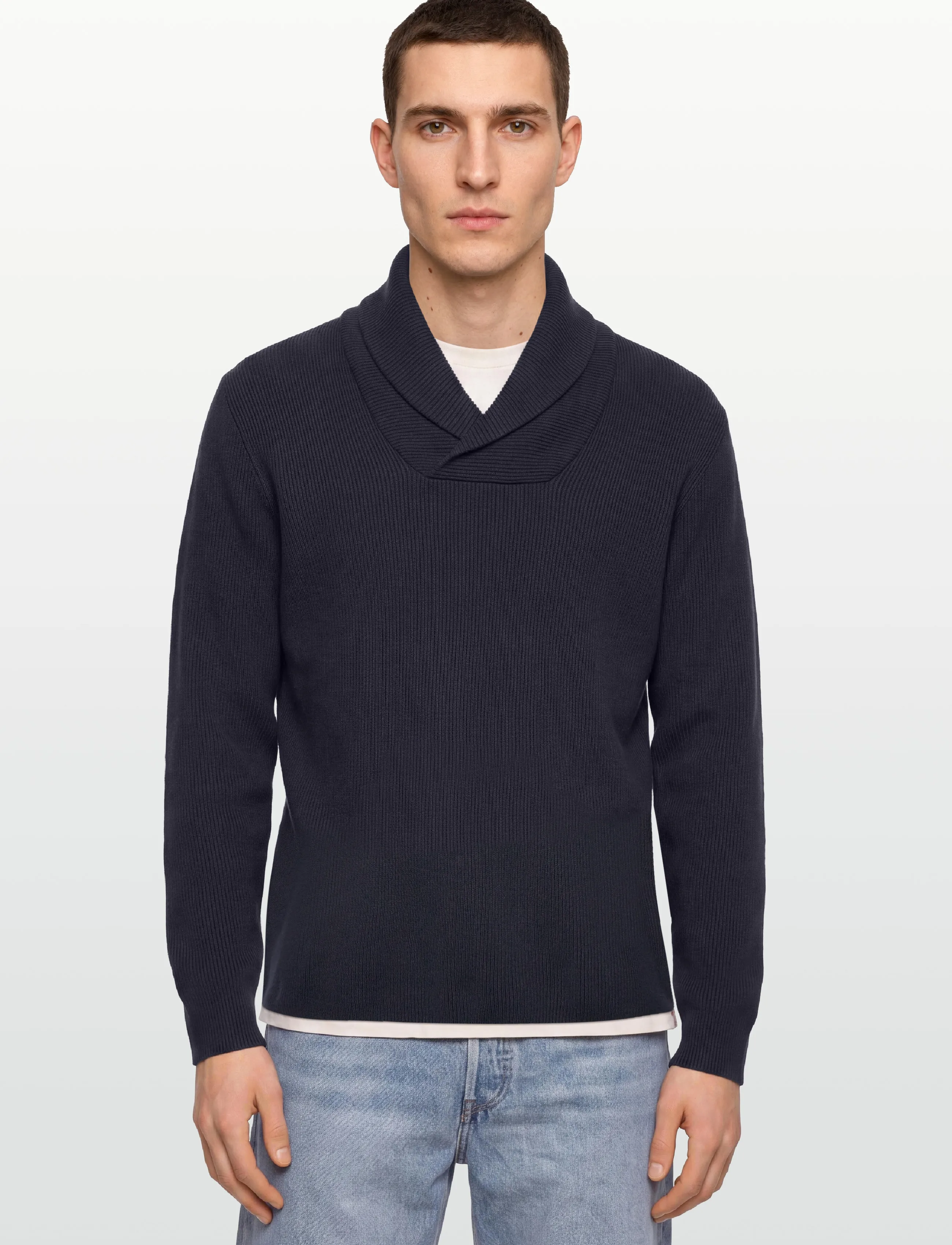 Lindbergh - Shawl collar rib knit - basic-strickmode - navy - 3