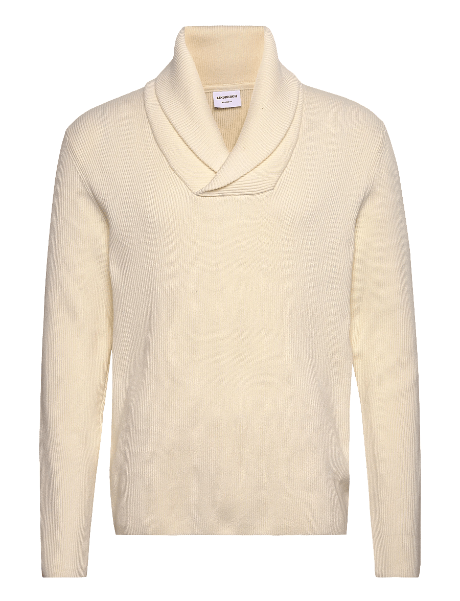 Lindbergh - Shawl collar rib knit - v-ringat - pearl white - 1
