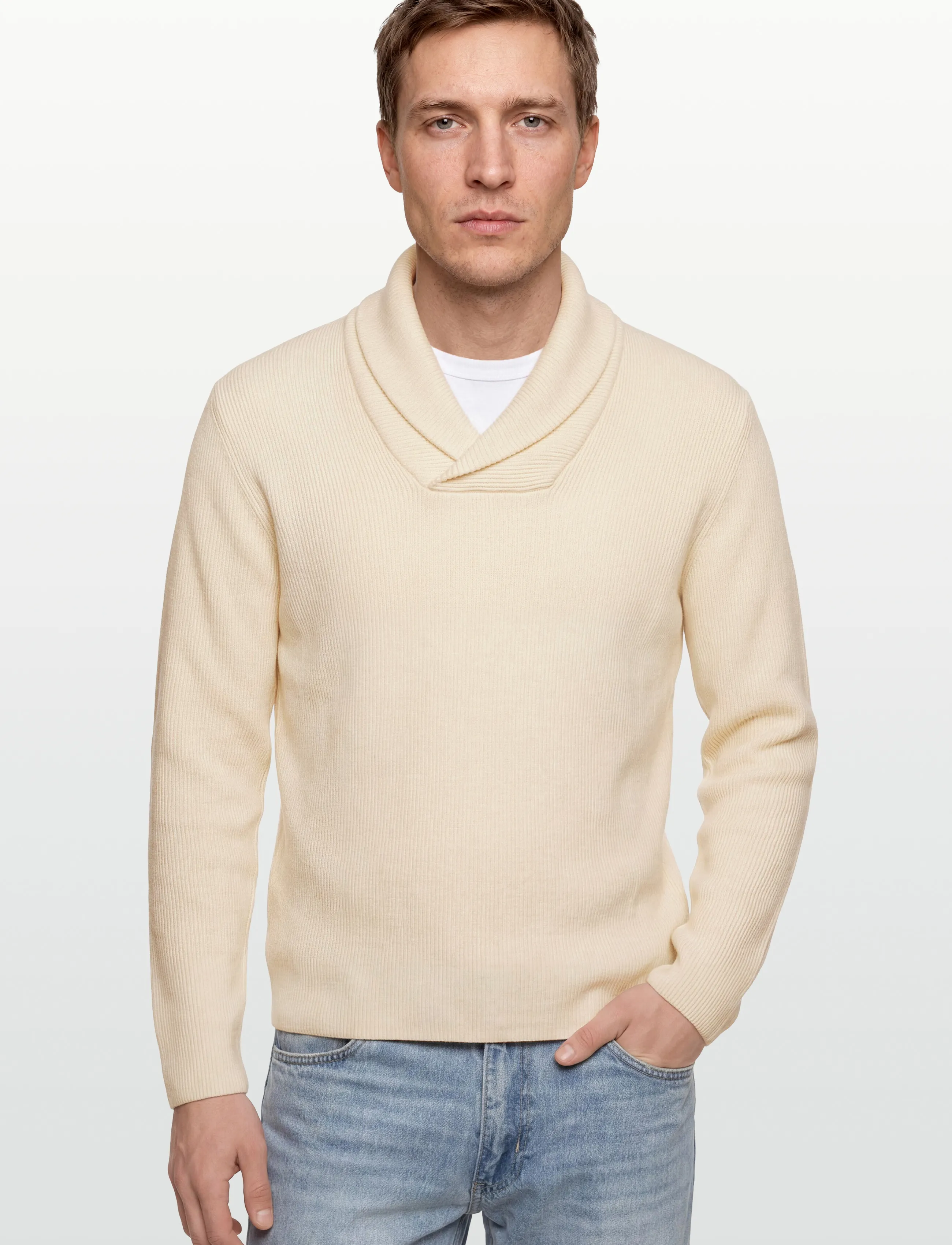 Lindbergh - Shawl collar rib knit - basic-strickmode - pearl white - 3