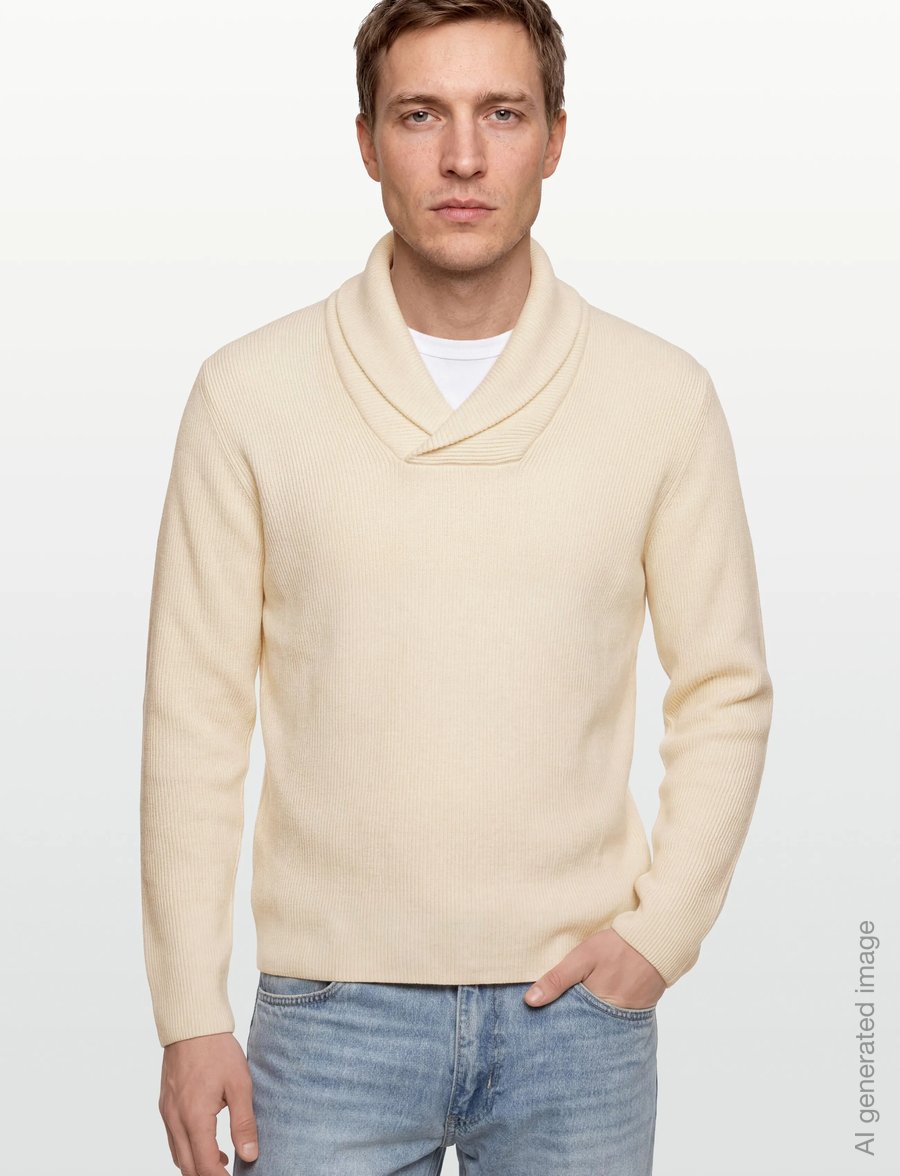 Lindbergh - Shawl collar rib knit - v-ringat - pearl white - 3