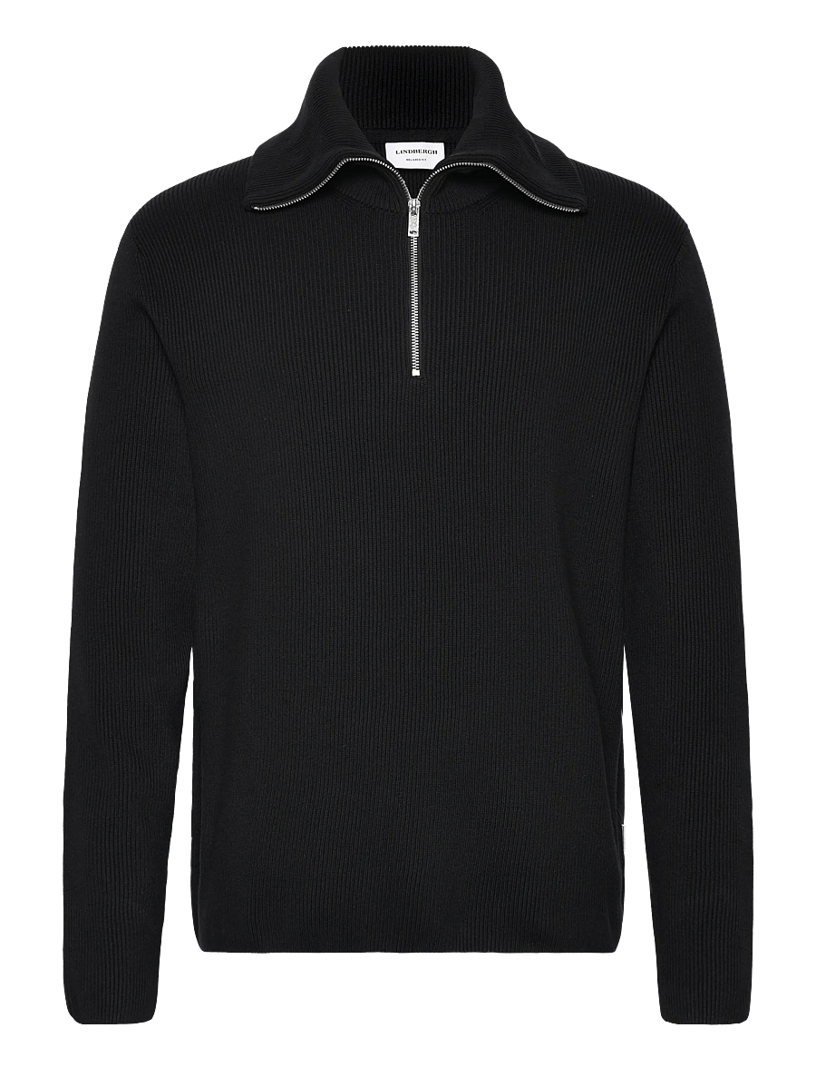 Lindbergh - Half zip rib knit w?. oversized col - half zip jumpers - black - 1