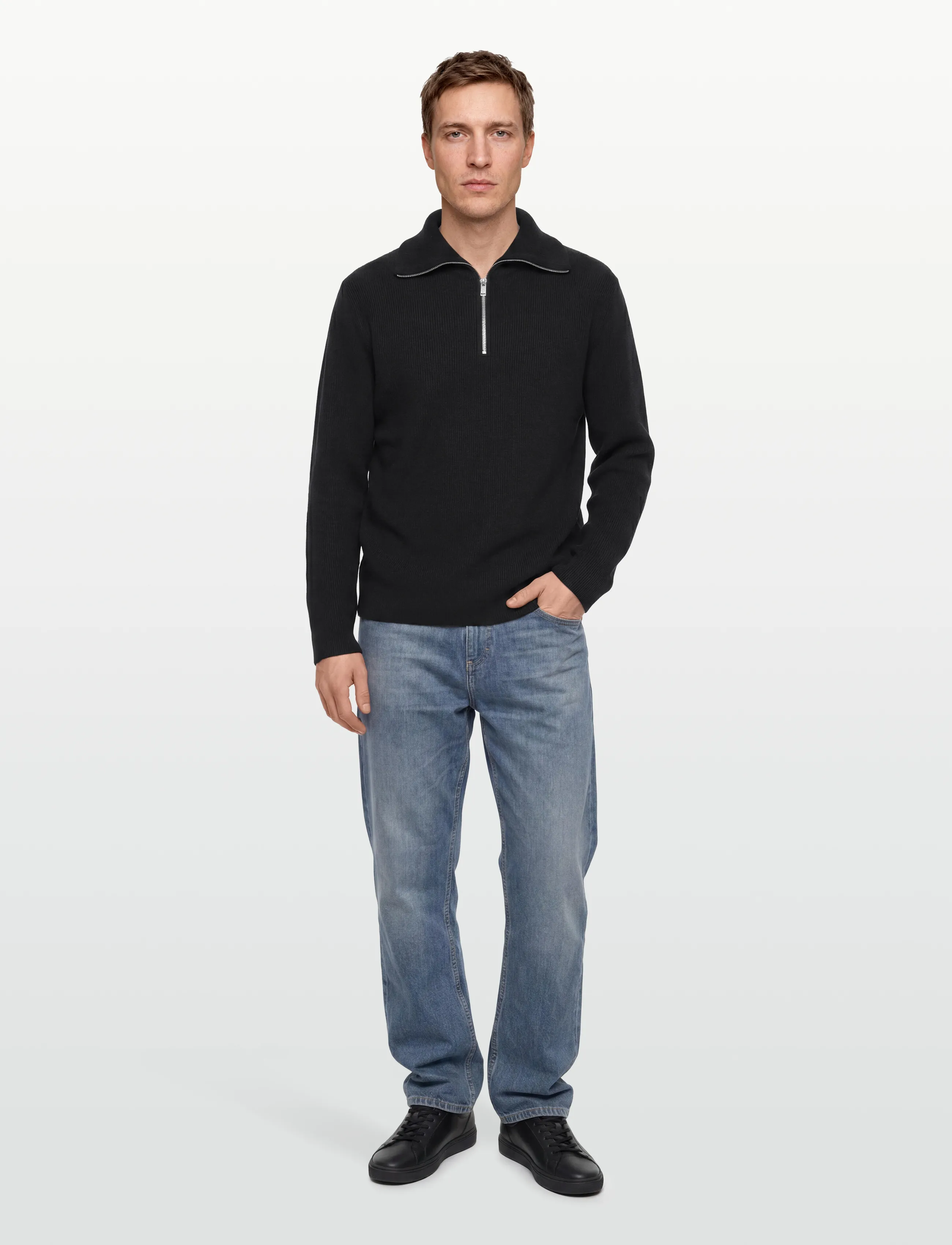 Lindbergh Half zip rib knit w?. oversized col - Looks for less - BLACK / black