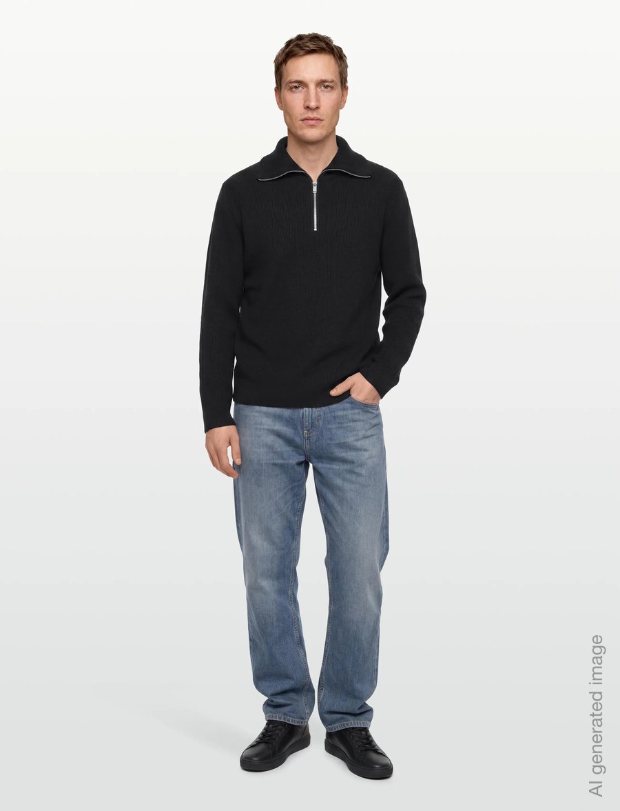 Lindbergh - Half zip rib knit w?. oversized col - half zip jumpers - black - 0