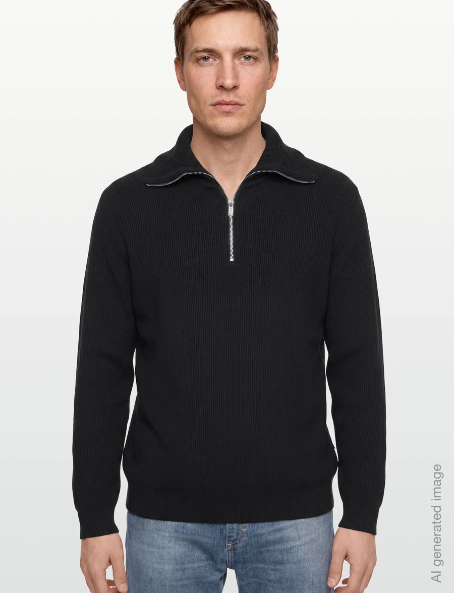 Lindbergh - Half zip rib knit w?. oversized col - half zip jumpers - black - 4
