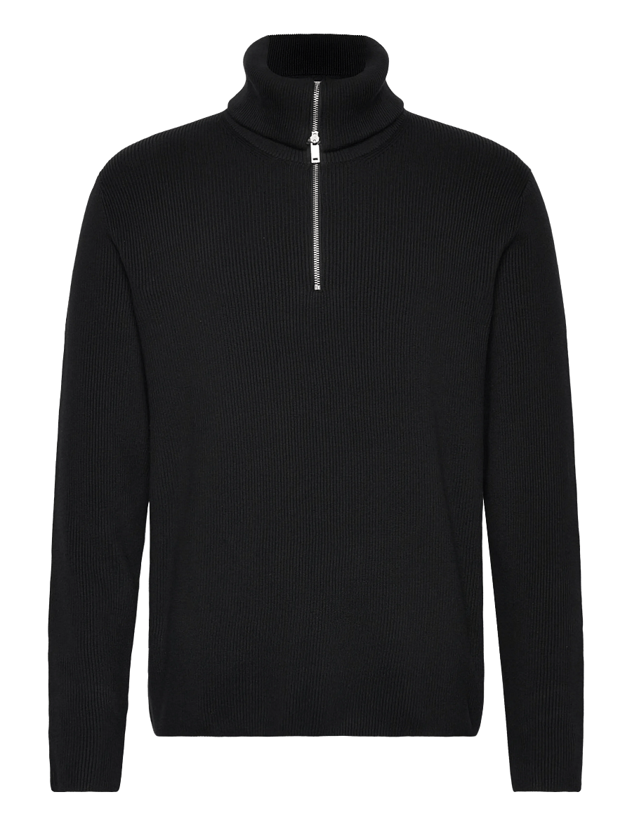 Lindbergh - Half zip rib knit w?. oversized col - half zip jumpers - black - 3