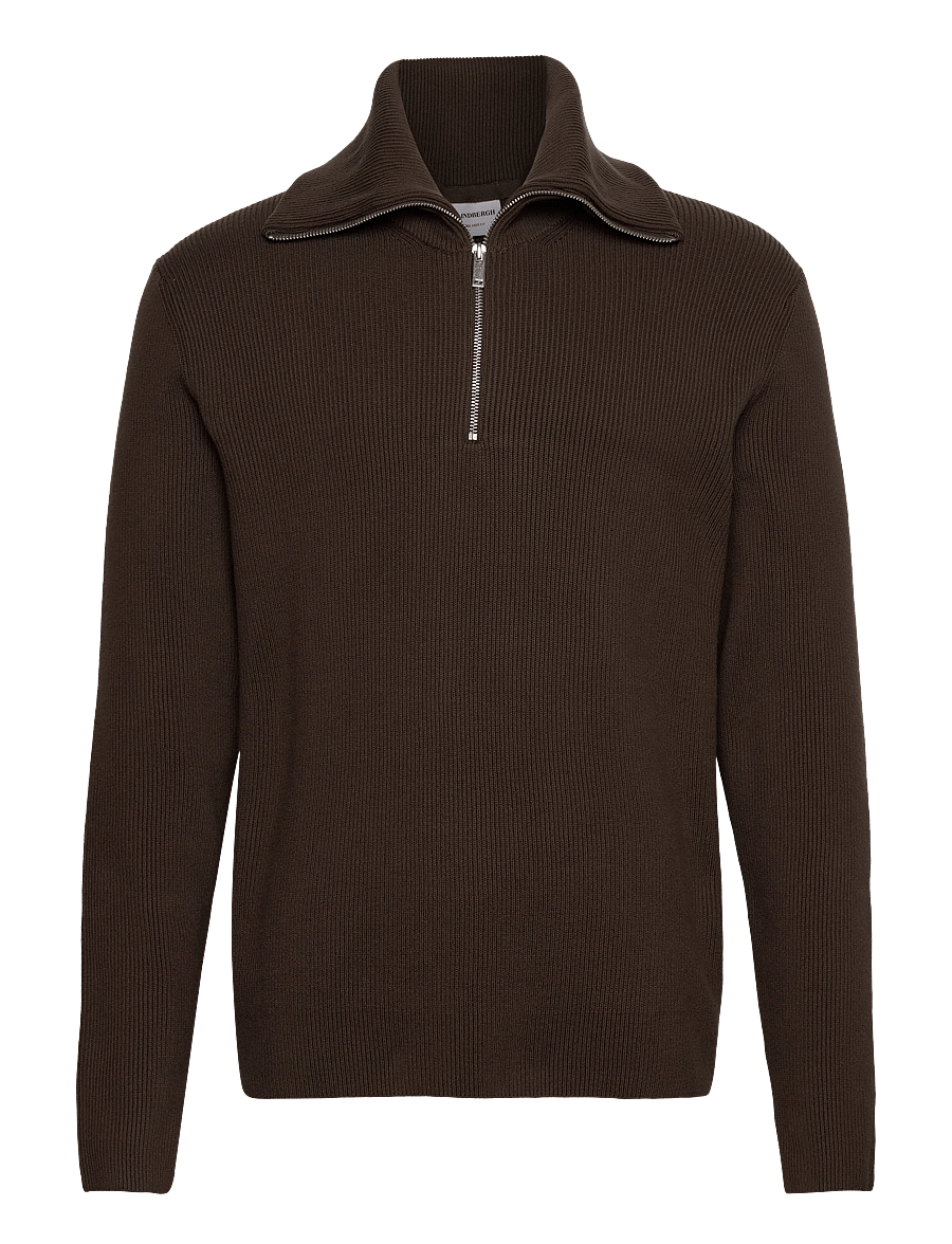Lindbergh - Half zip rib knit w?. oversized col - poolpika lukuga džemprid - brown - 1