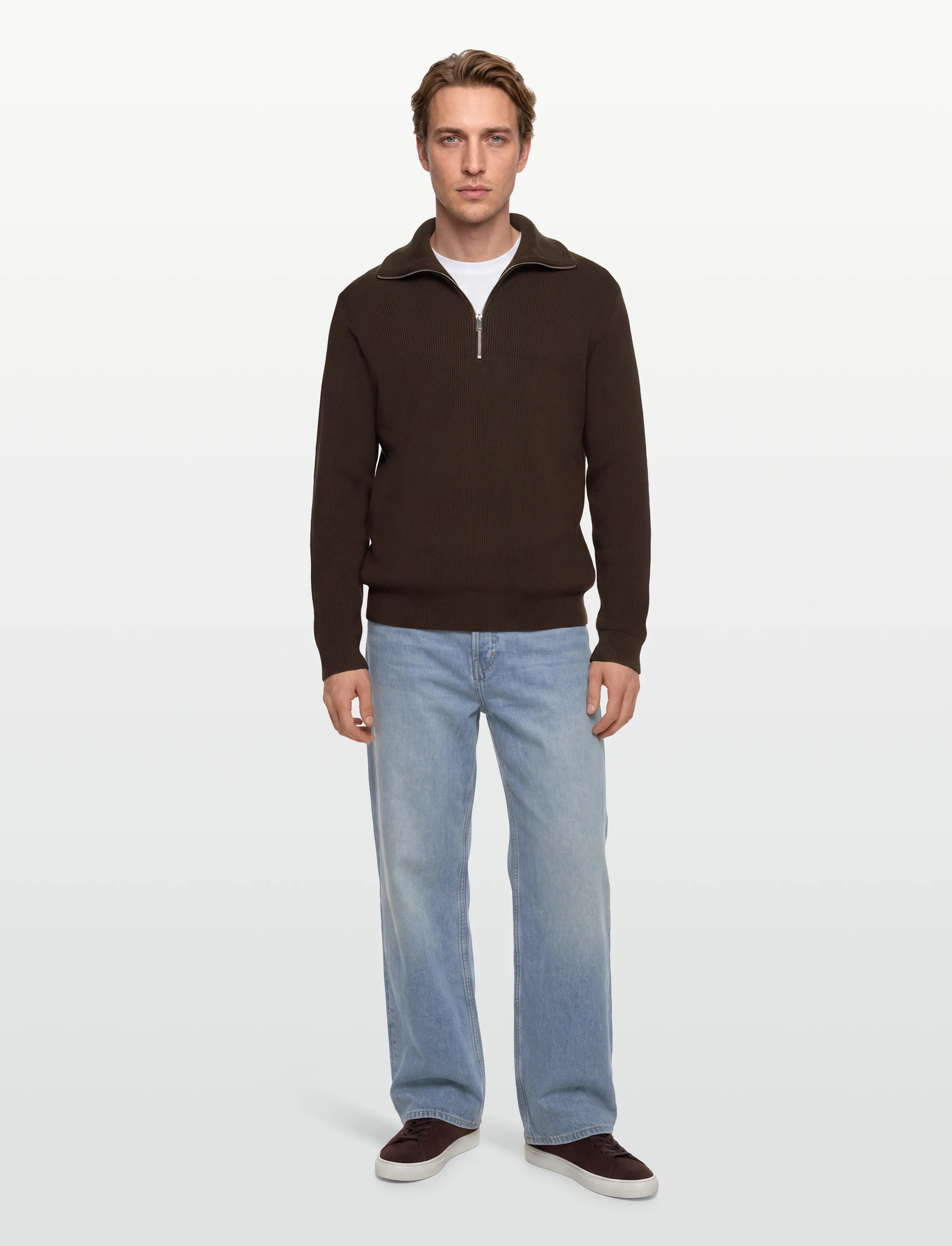 Lindbergh Half Zip Rib Knit W?. Oversized Col, XL, Knitwear, Braun - Jumpers, Männerswear
