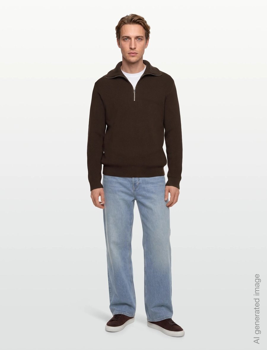 Lindbergh - Half zip rib knit w?. oversized col - poolpika lukuga džemprid - brown - 0