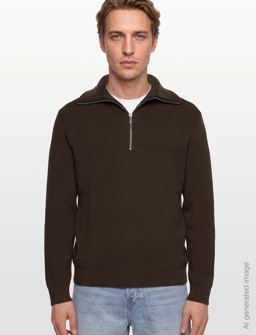 Lindbergh - Half zip rib knit w?. oversized col - poolpika lukuga džemprid - brown - 4