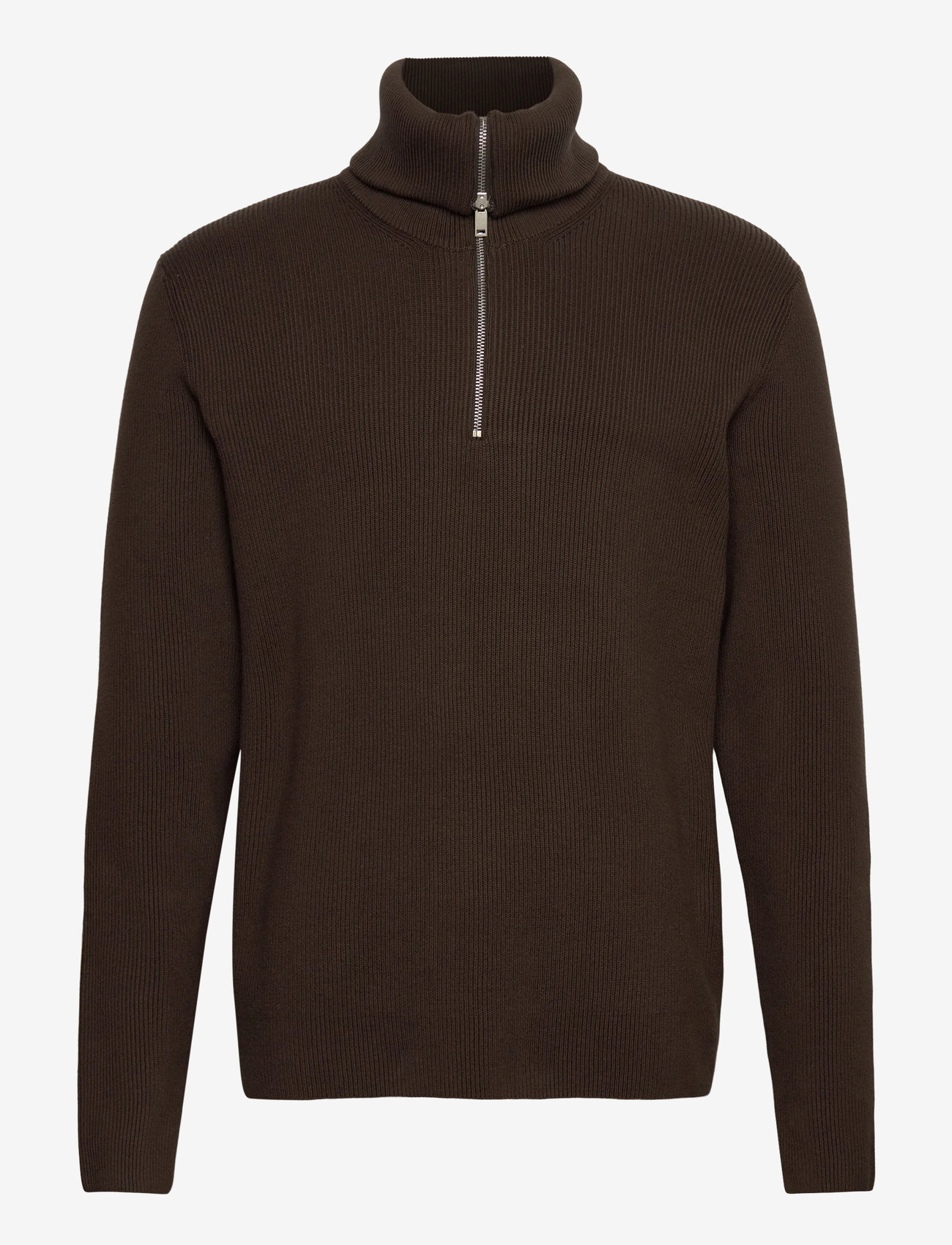 Lindbergh - Half zip rib knit w?. oversized col - half zip jumpers - brown - 2
