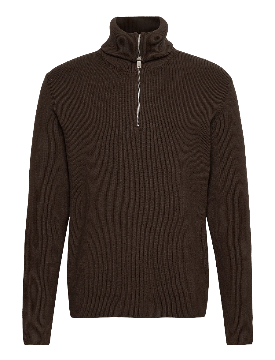 Lindbergh - Half zip rib knit w?. oversized col - poolpika lukuga džemprid - brown - 3