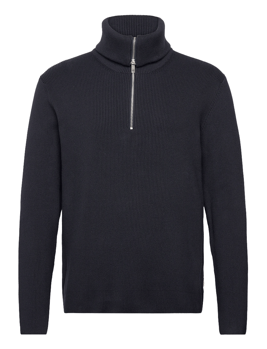 Lindbergh - Half zip rib knit w?. oversized col - half zip jumpers - navy - 1