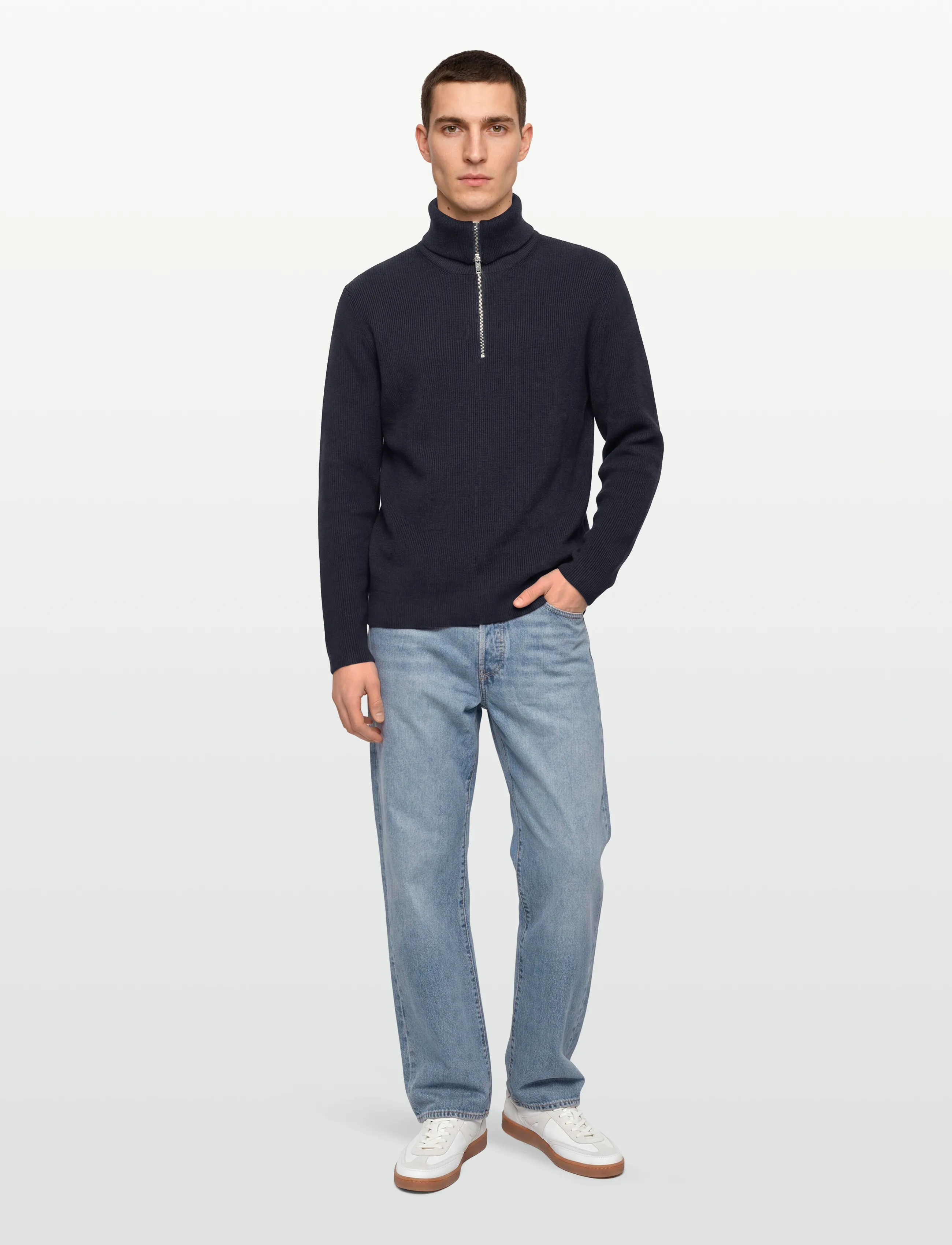 Lindbergh - Half zip rib knit w?. oversized col - män - navy - 0