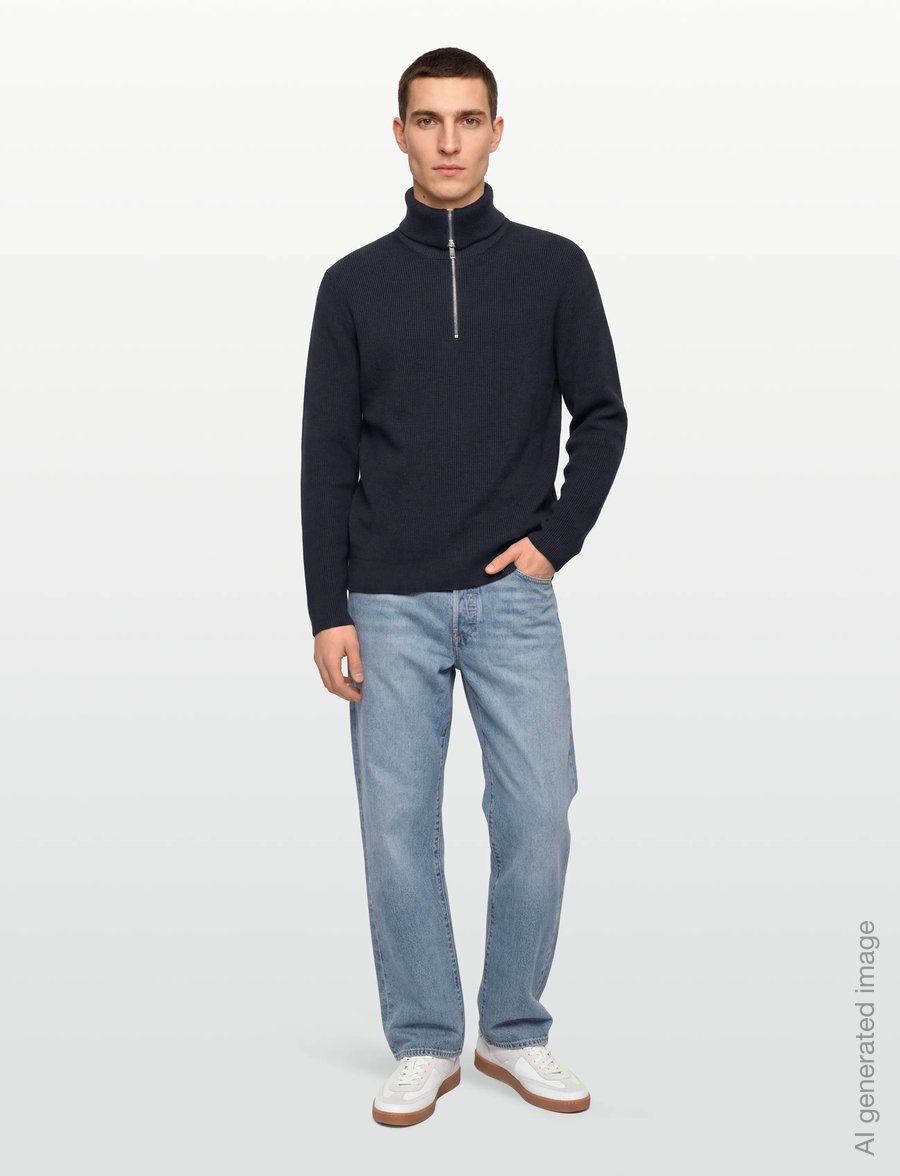 Lindbergh - Half zip rib knit w?. oversized col - half zip jumpers - navy - 0