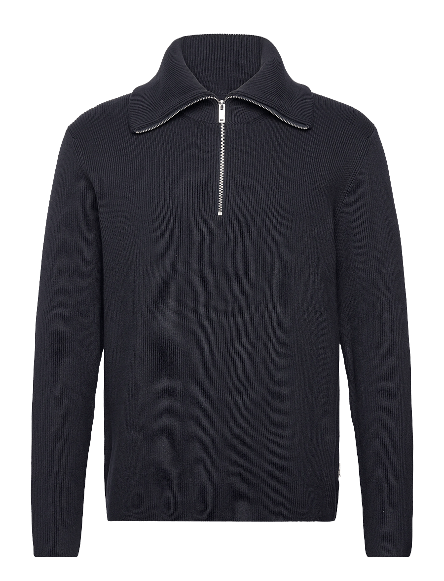 Lindbergh - Half zip rib knit w?. oversized col - half zip jumpers - navy - 3