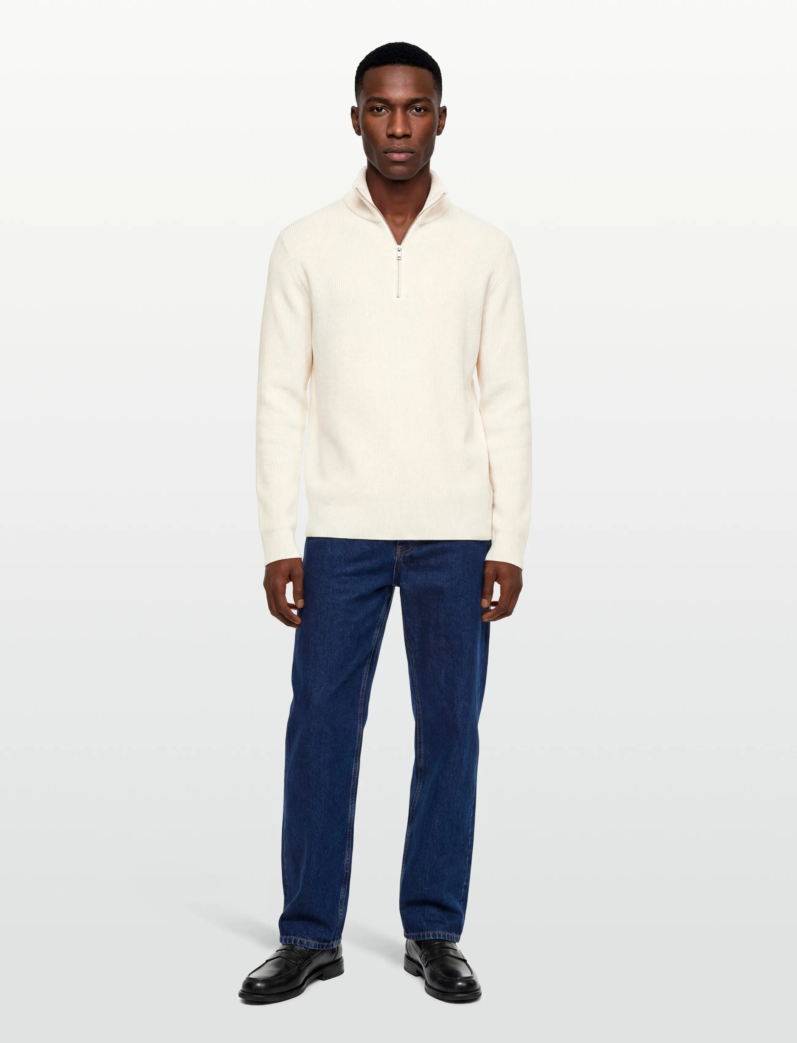 Lindbergh - Half zip rib knit w?. oversized col - män - pearl white - 0