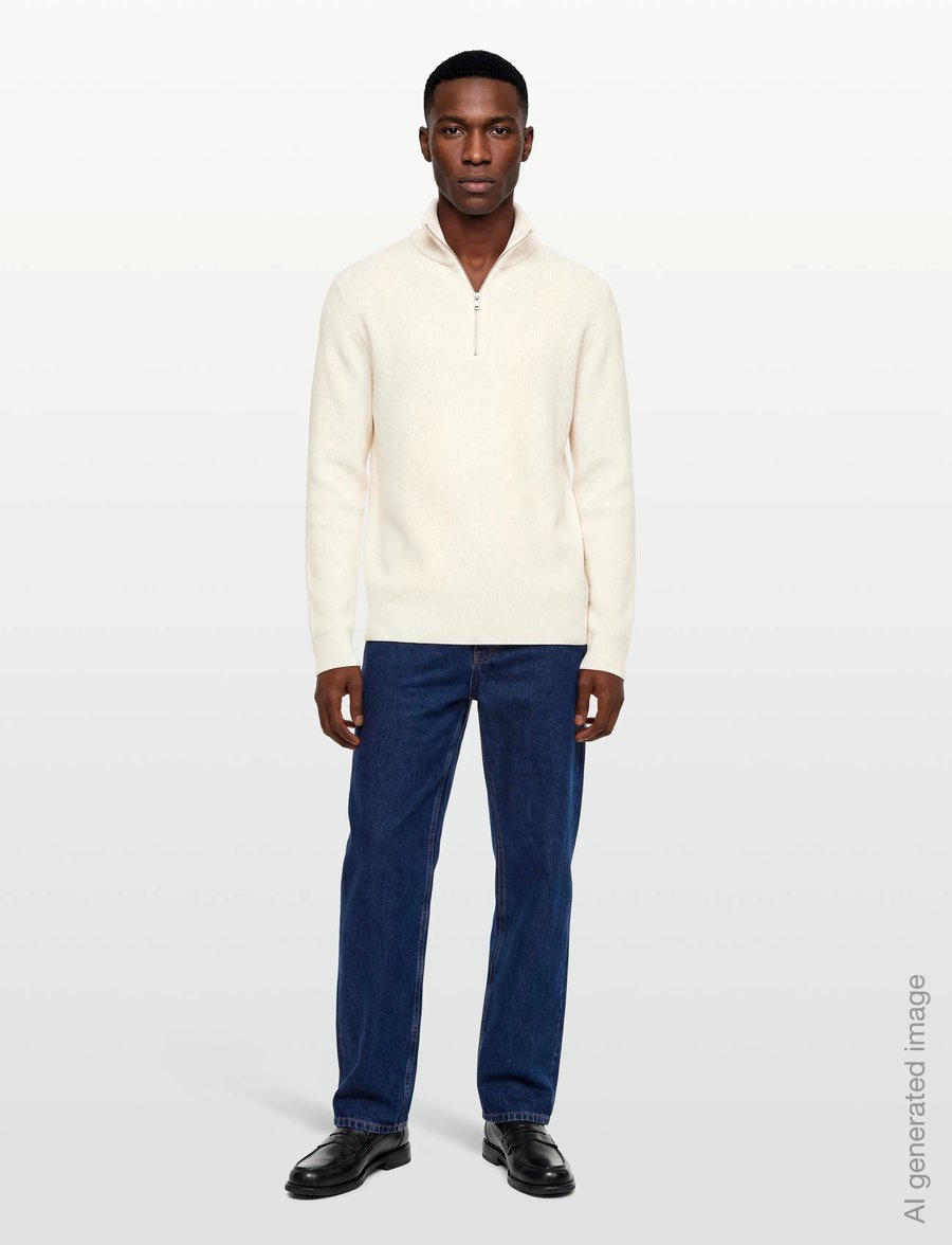 Lindbergh - Half zip rib knit w?. oversized col - halfzip strik - pearl white - 0
