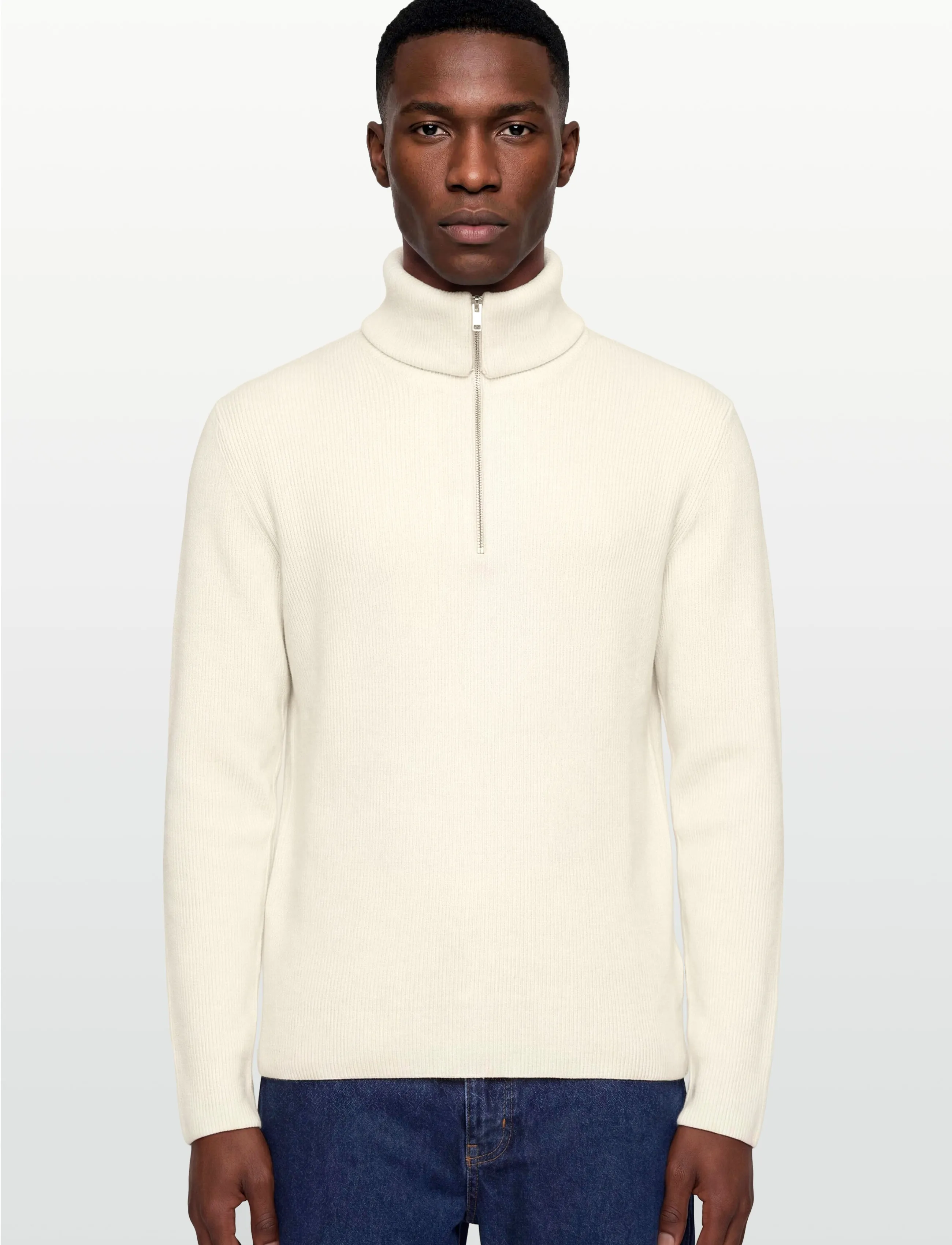 Lindbergh - Half zip rib knit w?. oversized col - män - pearl white - 4