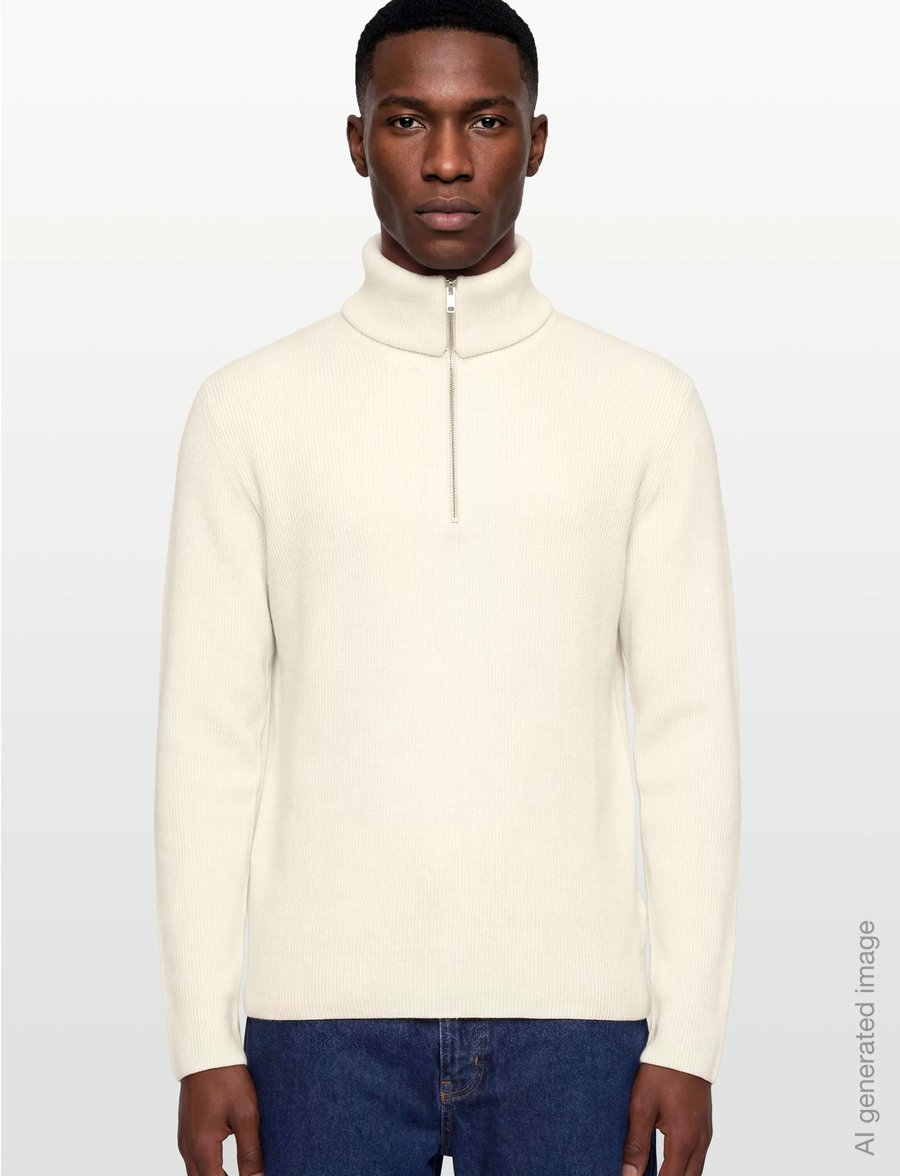 Lindbergh - Half zip rib knit w?. oversized col - halfzip strik - pearl white - 4