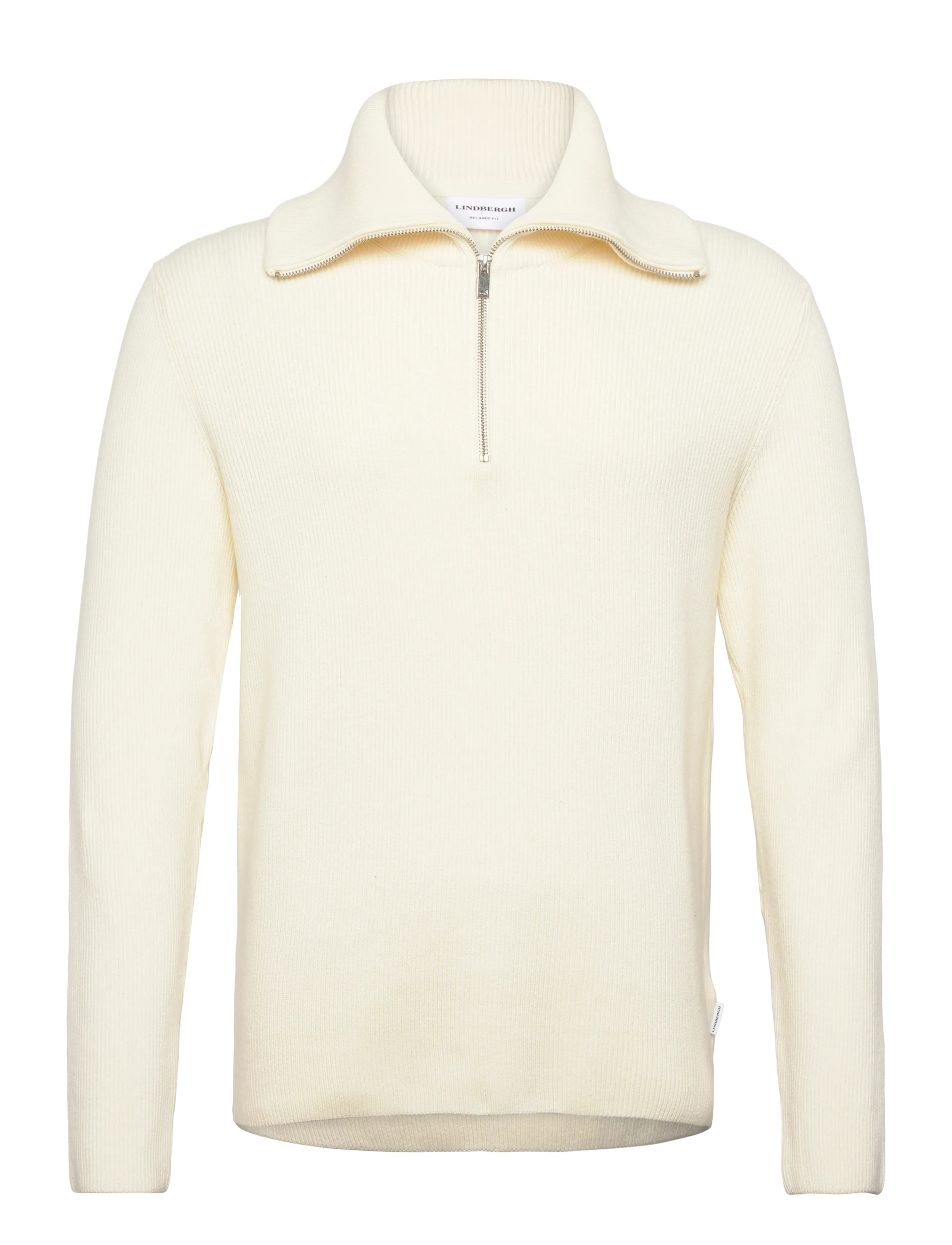 Lindbergh - Half zip rib knit w?. oversized col - strik - pearl white - 2