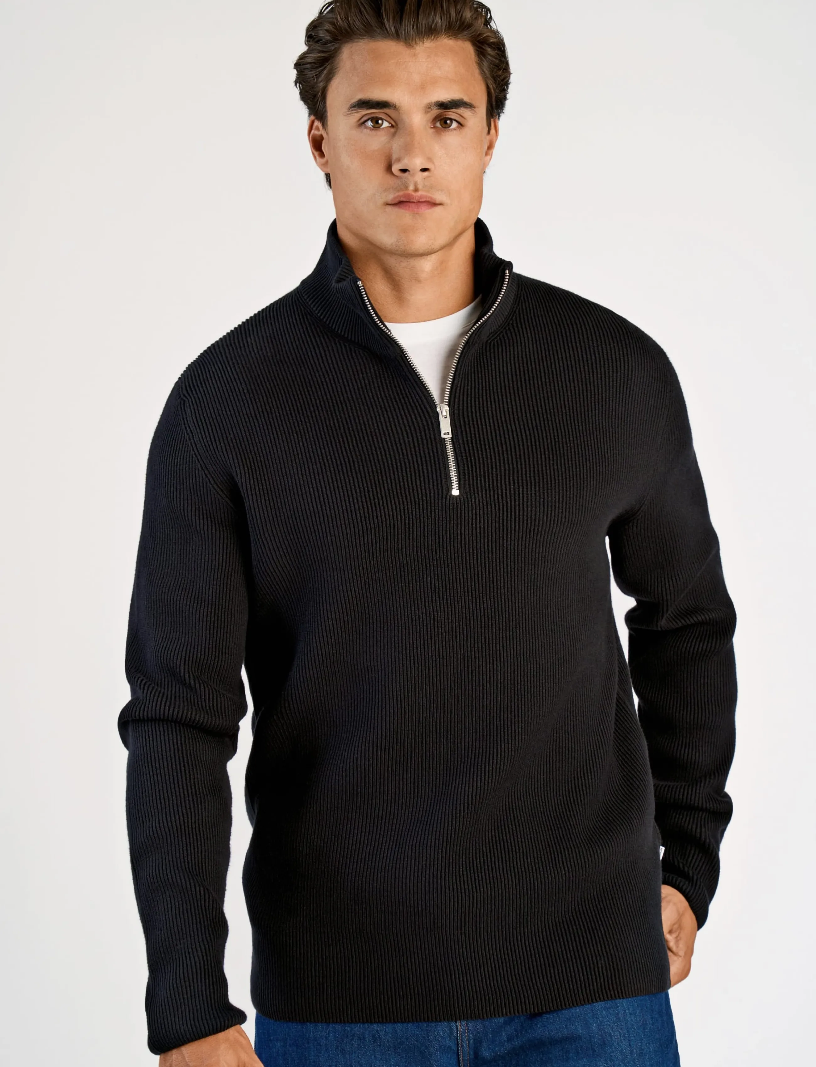 Lindbergh - Half zip rib knit - half zip-tröjor - black - 3