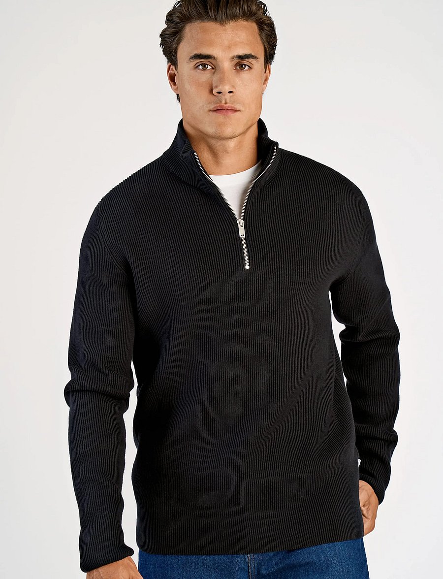 Lindbergh - Half zip rib knit - half zip-tröjor - black - 3