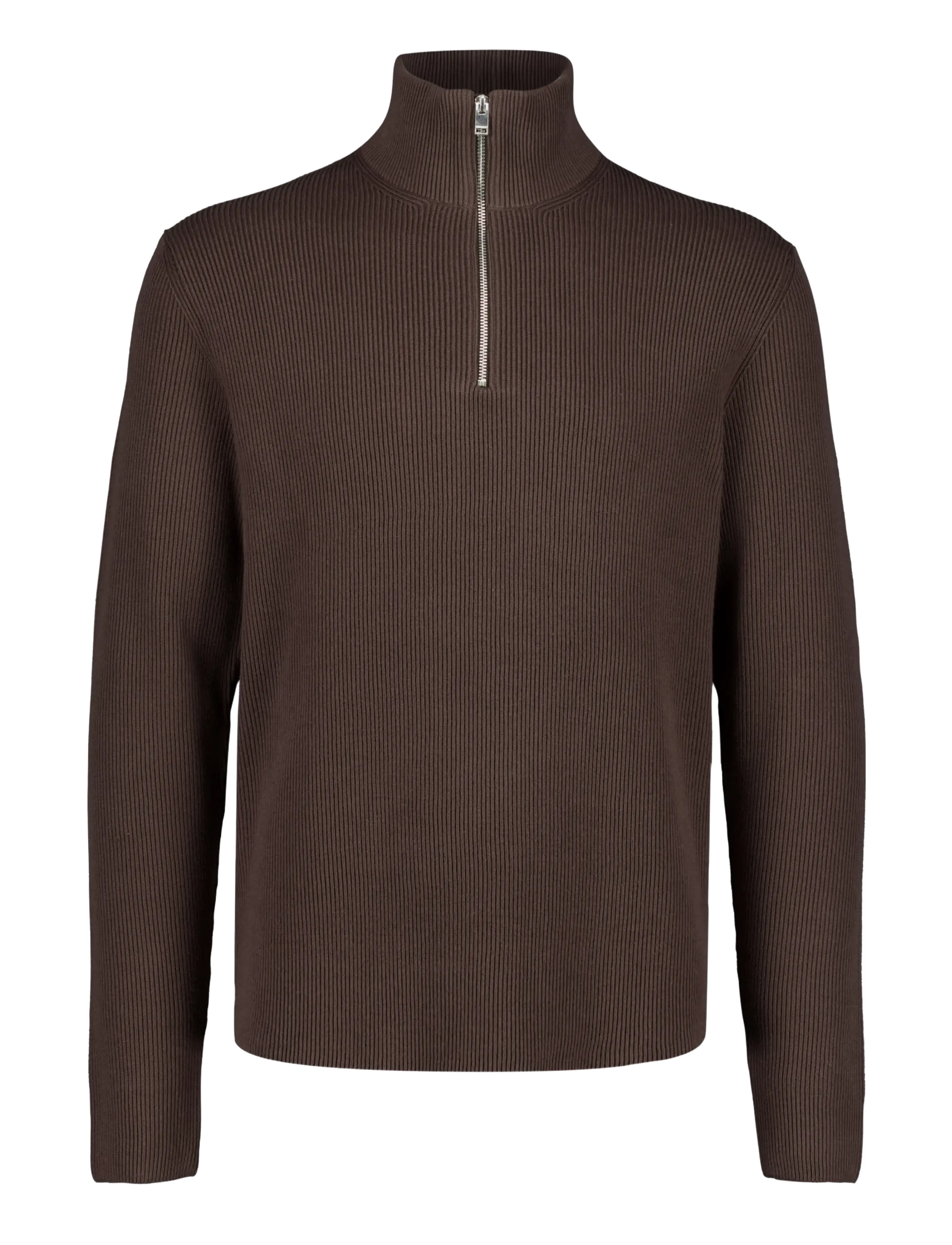 Lindbergh Half zip rib knit - Lindbergh - DK BROWN / brown