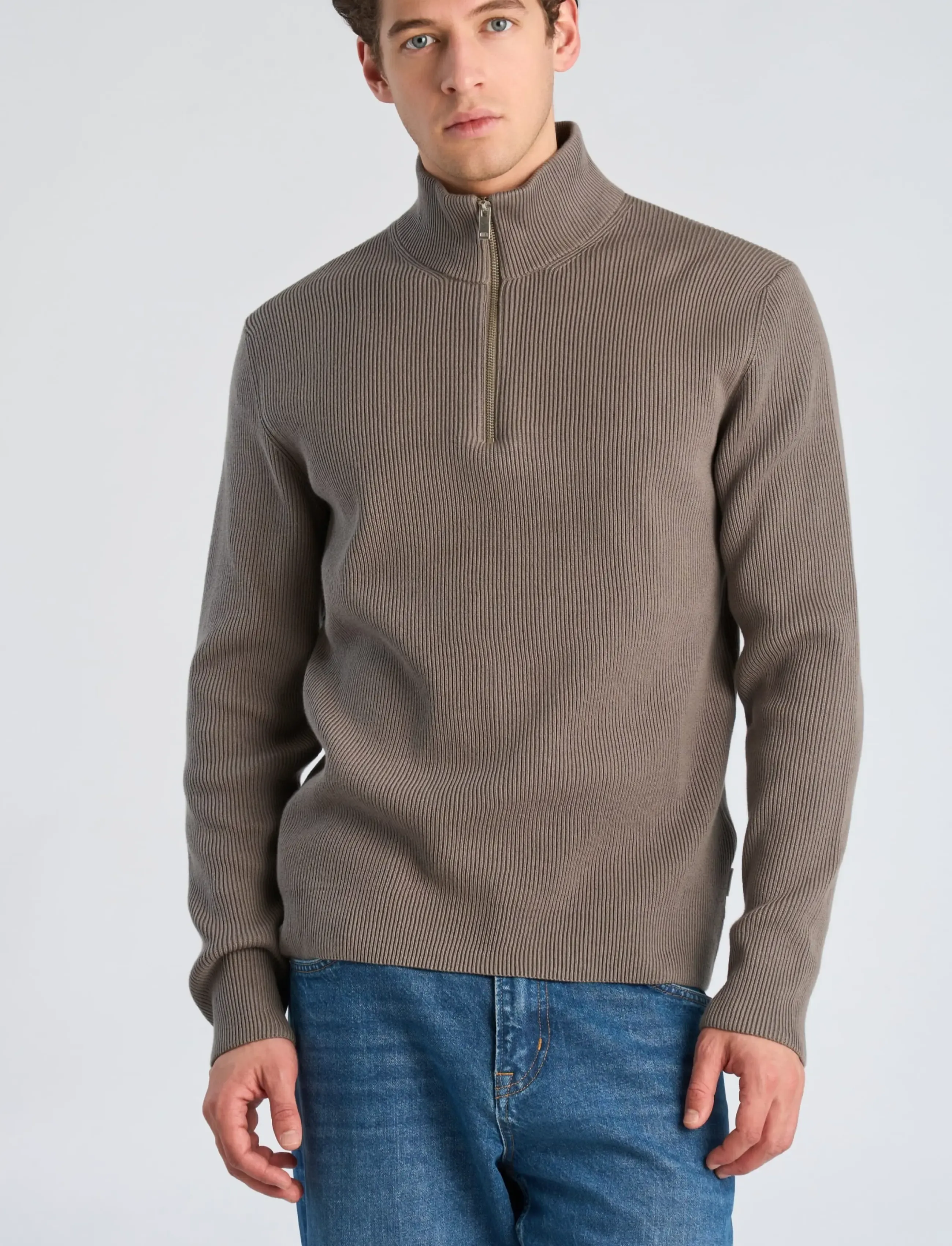 Lindbergh - Half zip rib knit - half zip-tröjor - grey stone - 3
