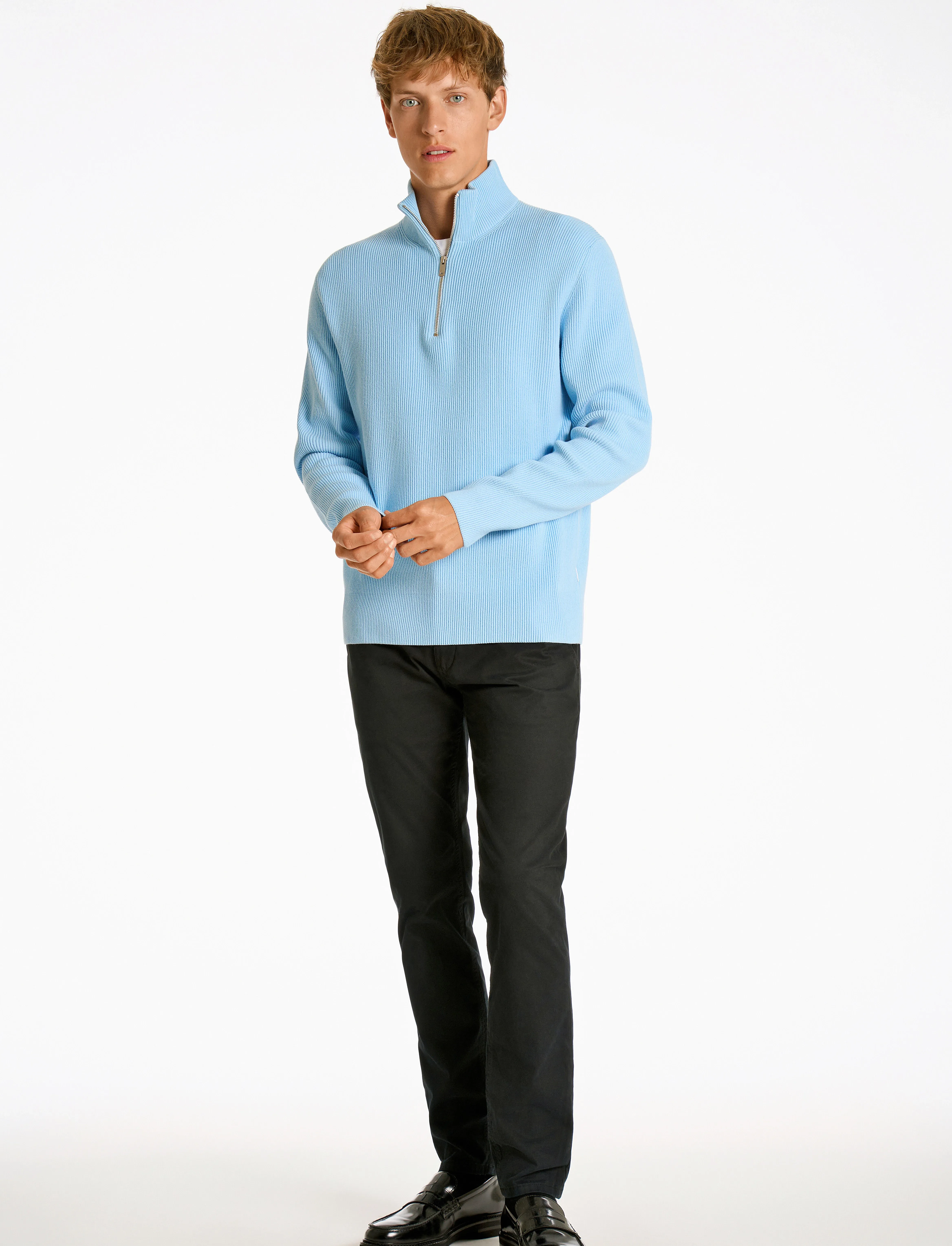 Lindbergh Half Zip Rib Knit, XL, Blue, Strik > Trøjer Med Halv Lynlås, Herre